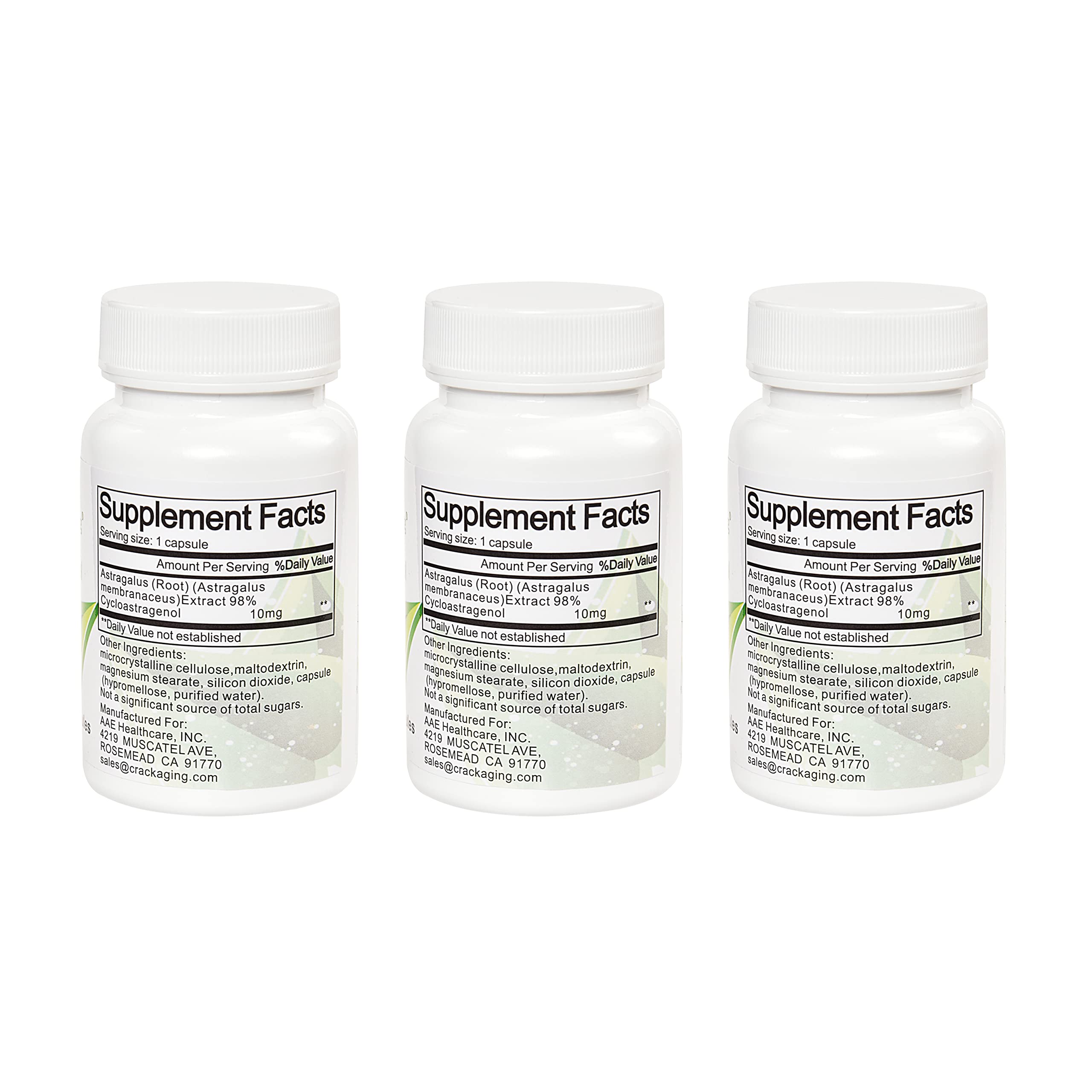 Premium Cycloastragenol 98% Supplement - 10mg per Capsule, 90 Capsules (3 Bottles) - Immune Support, Anti-Aging & Telomere Health Booster - Ideal for Daily Wellness & Longevity Support