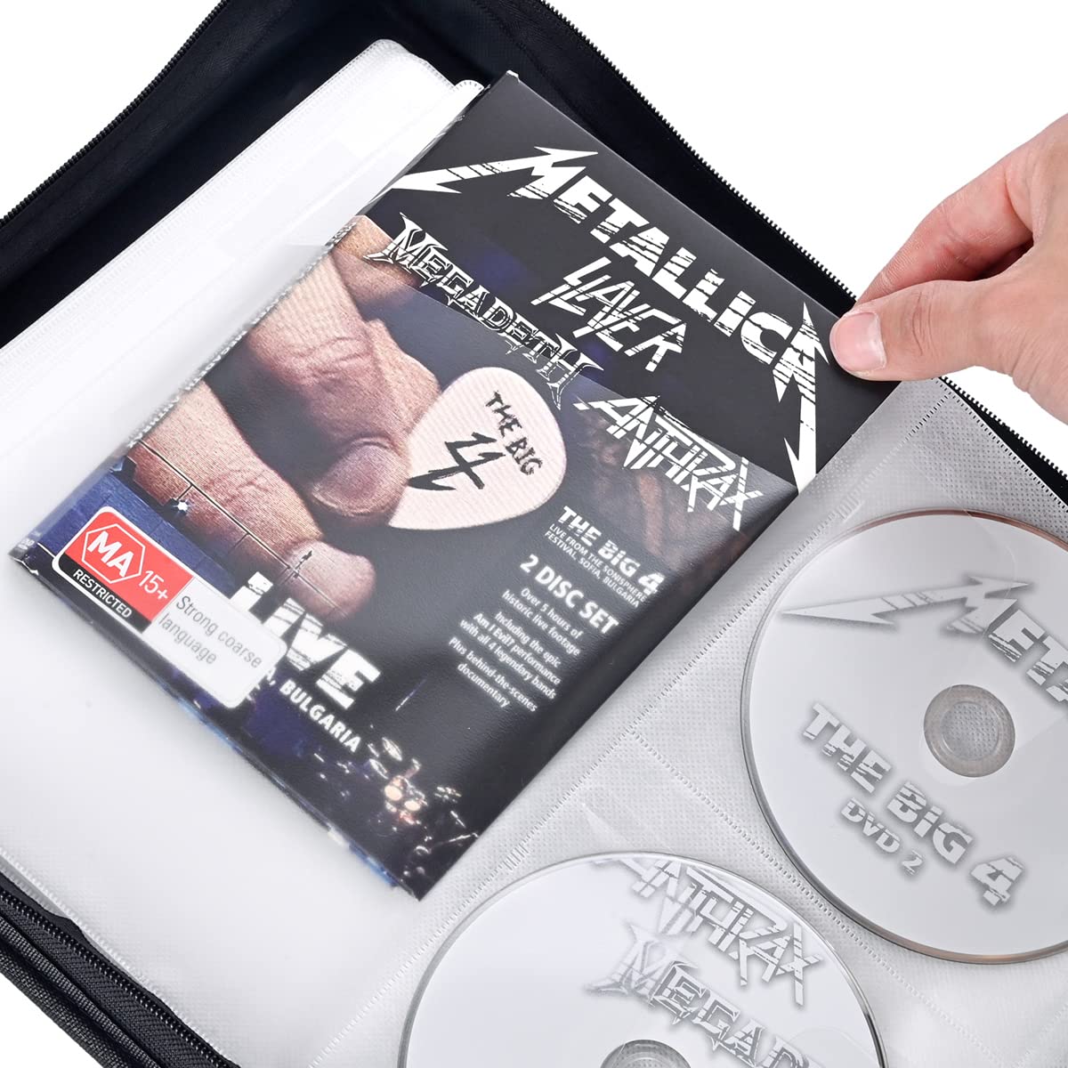LIOVODE 200 DVDs & 100 Booklets Storage Case - CD DVD Organizer with Booklet Inserts - Compact Media Holder for Home, Car & Office - Perfect for Movie Collections, Music CDs & Video Game Discs