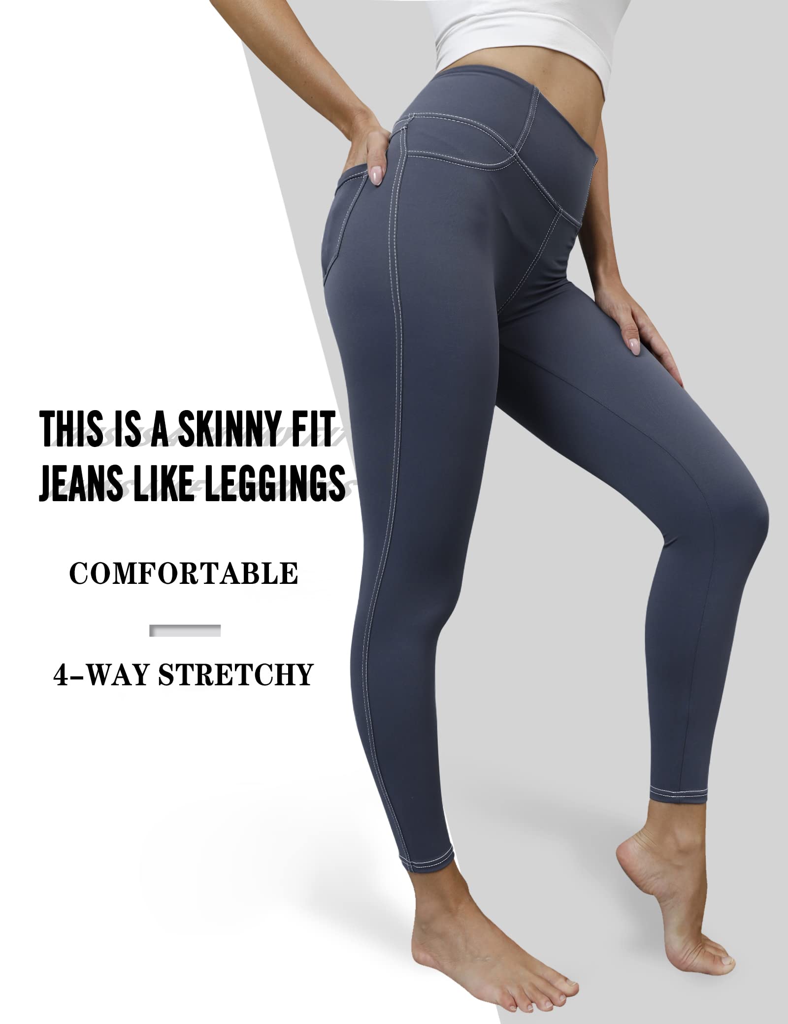 VOOVEEYA Women's High Waist Jeggings with Pockets - Tummy Control Stretchy Denim Leggings for Plus Size | Perfect for Yoga, Workout & Casual Wear