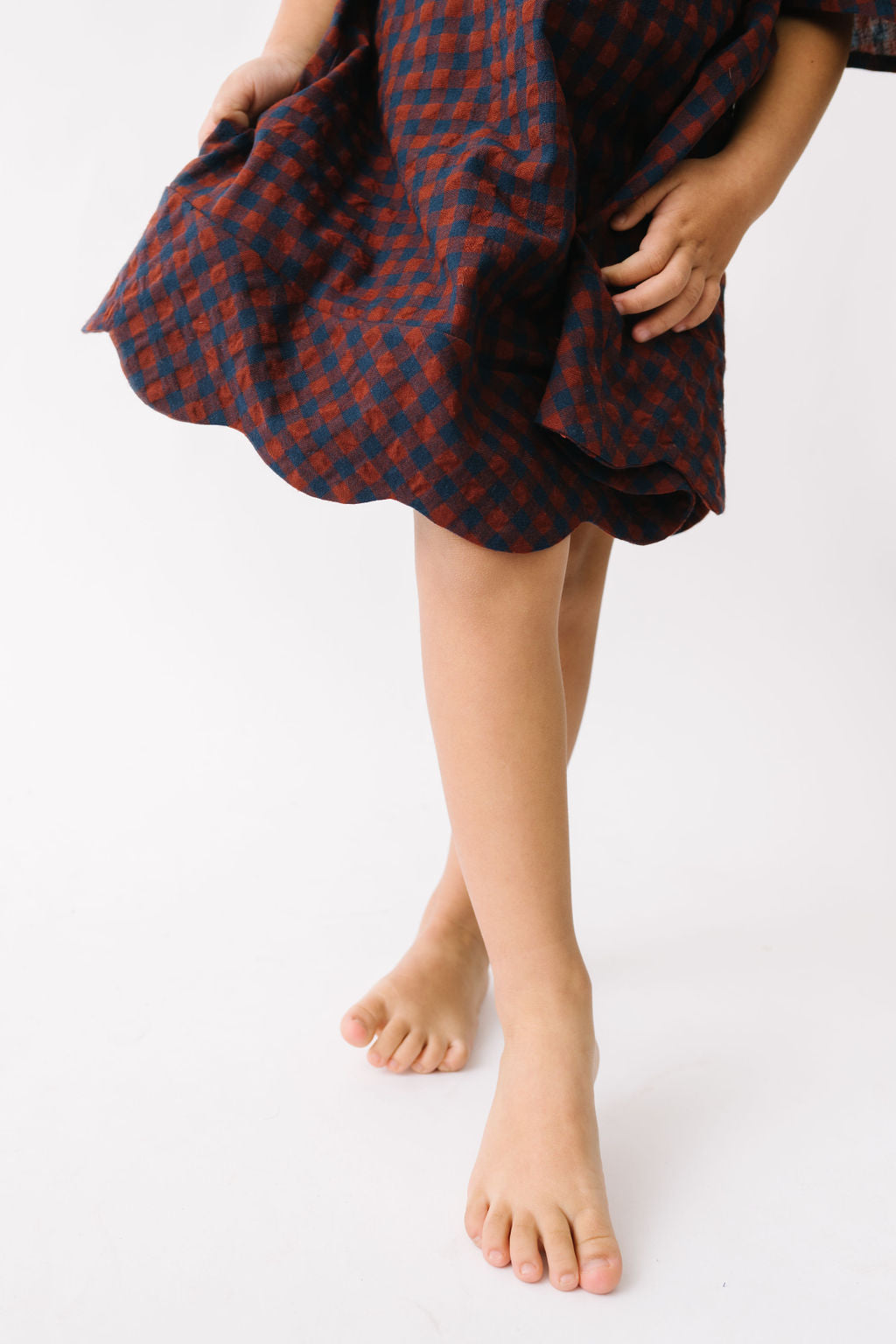 Rust Gingham Scalloped Dress for Women - Elegant Floral Print Summer Dress for Casual Outings, Beach Vacations & Date Nights