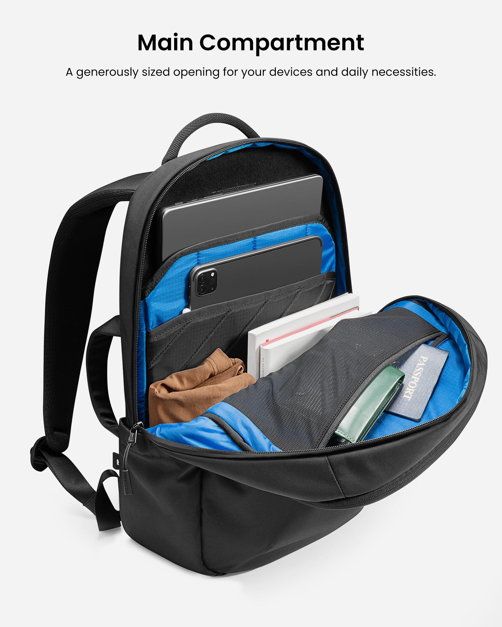 tomtoc Minimalist Laptop Backpack 20L - Water-Resistant Cordura Ballistic Nylon Daypack for 15.6 Inch Notebook, UrbanEX-T65 Black - Perfect for Daily Commute, Work & Travel