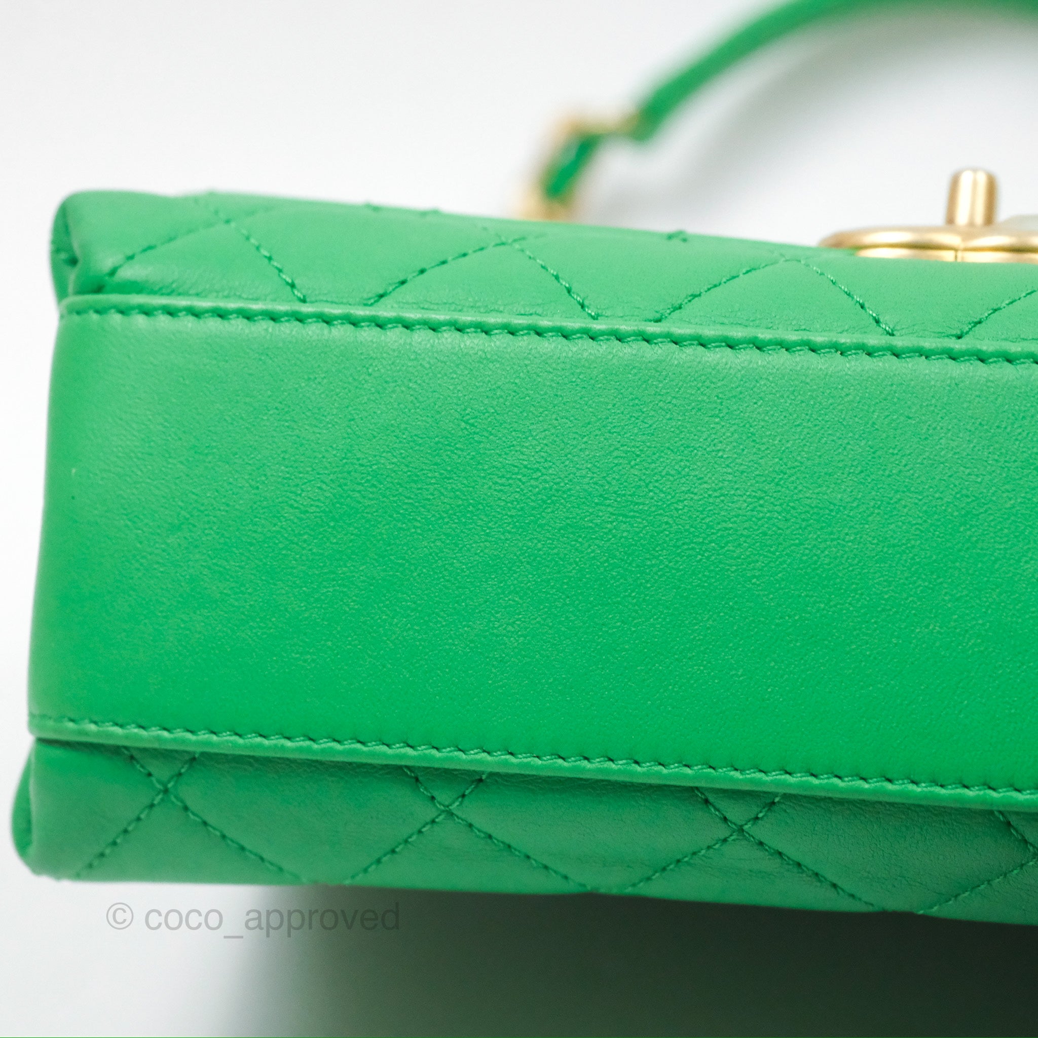 Chanel CC Quilted Flap Bag With Top Handle - Green Calfskin Leather Crossbody Bag with Gold Hardware | Luxury Designer Handbag for Women, Perfect for Date Night & Special Occasions