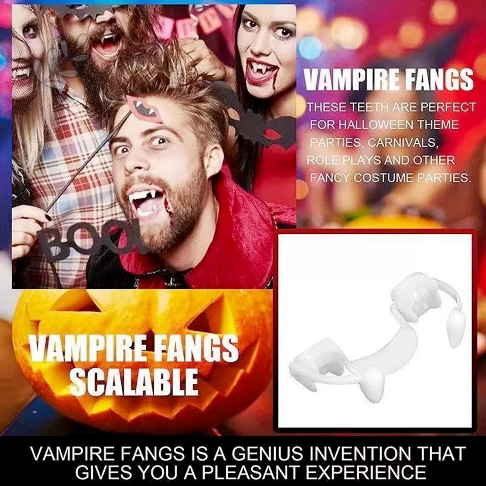 Retractable Vampire Fangs - Reusable Fake Teeth for Halloween Costumes, Horror Parties & Role-Playing | Scary Dentures Props for Kids & Adults | Perfect for Cosplay, Haunted Houses & Themed Events