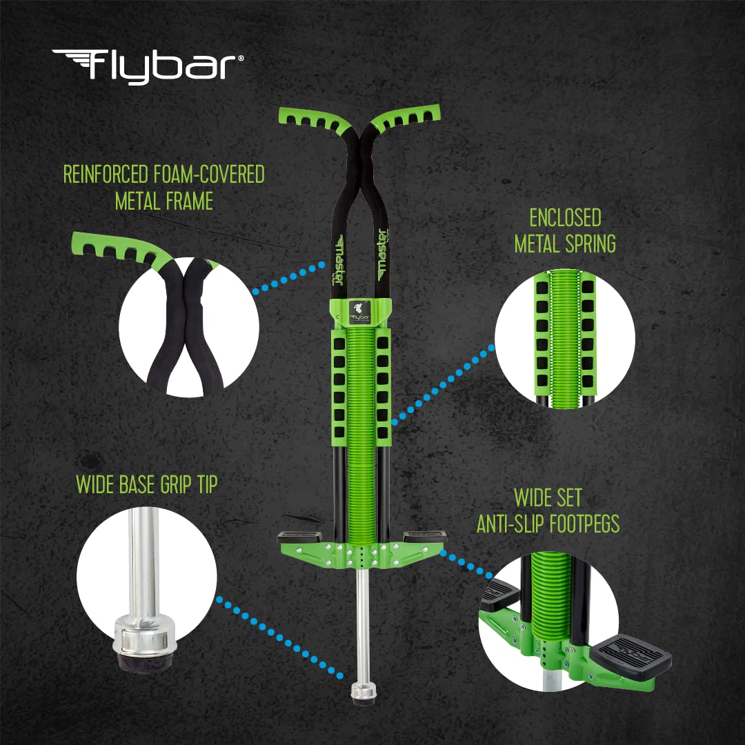 Flybar Master Pogo Stick for Kids & Teens - 80-160 lbs Weight Limit, Non-Slip Pegs & Comfortable Grip Handles - Best Outdoor Jumping Toy for Boys & Girls Ages 9+ - Perfect for Backyard Play, Exercise & Birthday Gifts
