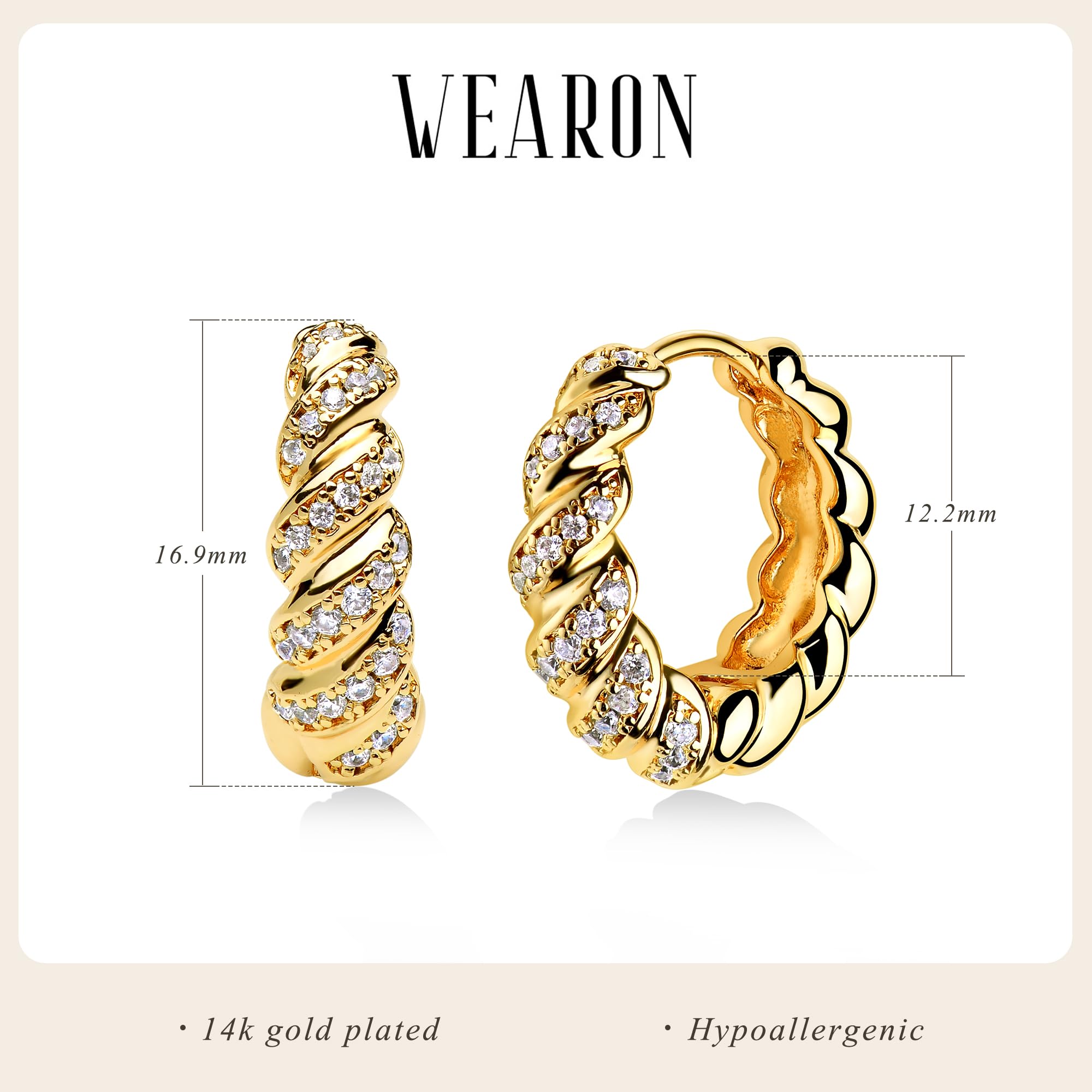 14K Gold Plated Huggie Hoop Earrings for Women - Hypoallergenic Twisted Chain Hollow Out Designer Jewelry | Perfect for Everyday Wear, Date Night & Special Occasions