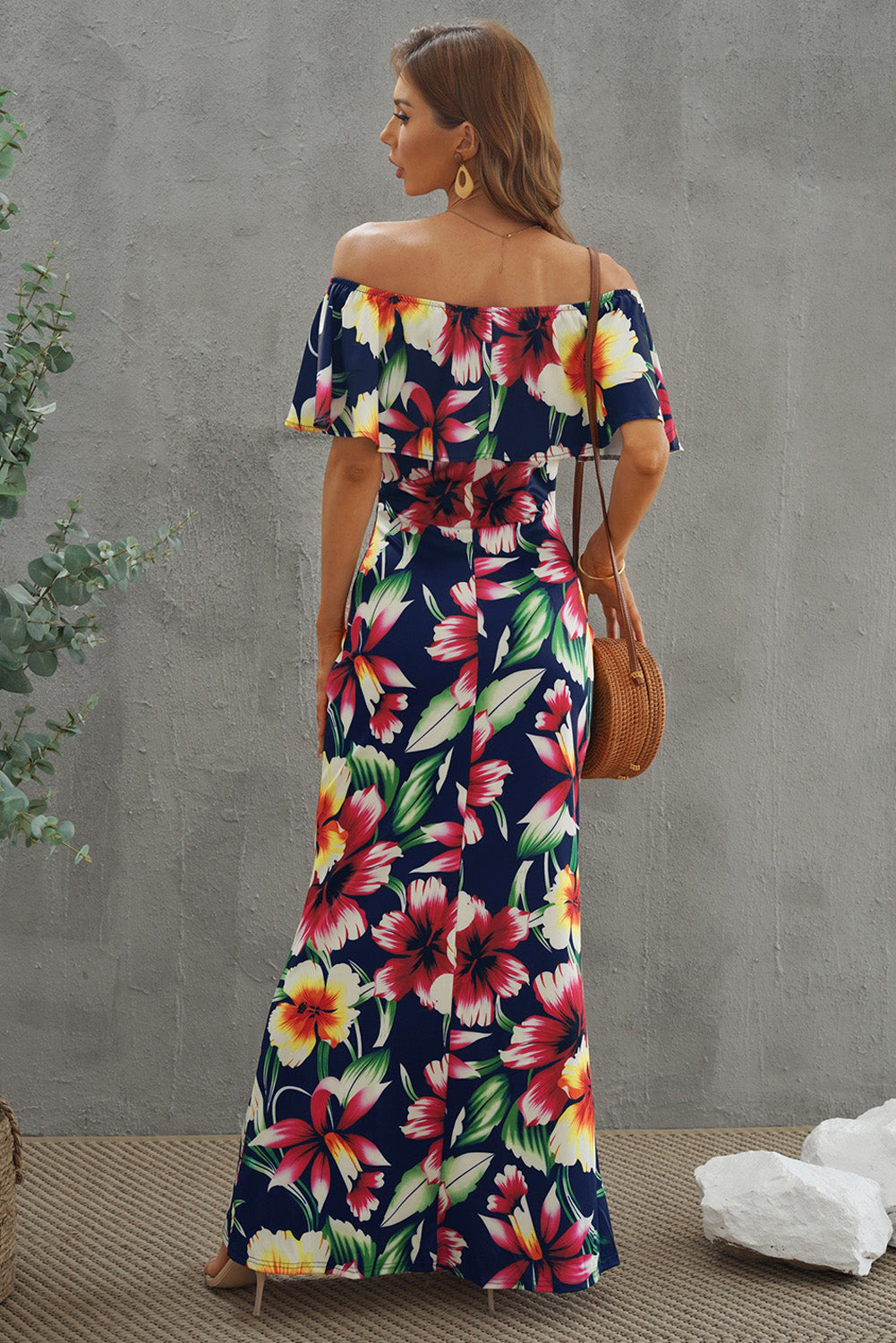 Floral Print Layered Off Shoulder Maxi Dress for Women - Summer Beach Wedding Party & Vacation Outfit
