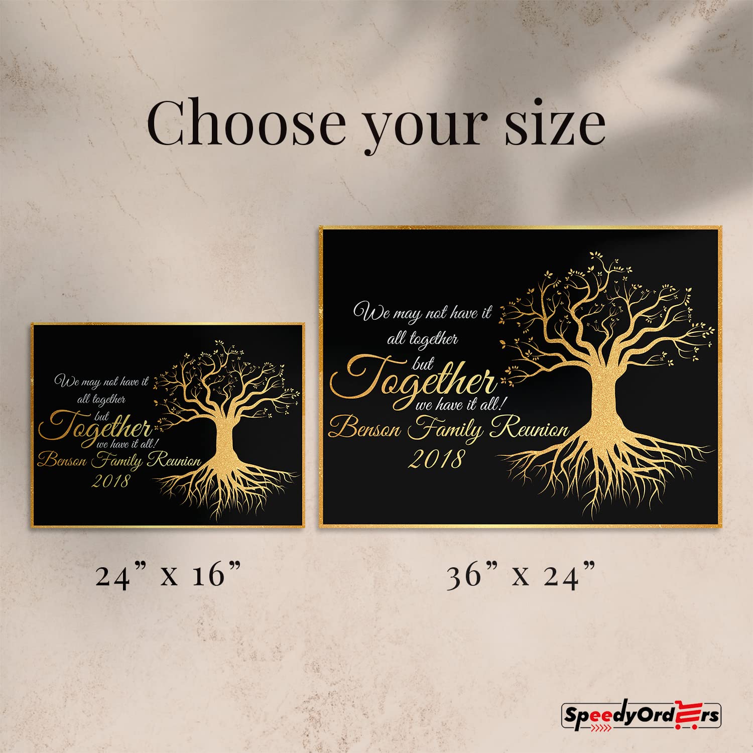 Personalized Family Tree Reunion Sign - Custom Welcome Banner for Family Gatherings - Black & Gold Acrylic Decor - Perfect for Reunions, Weddings & Home Decor