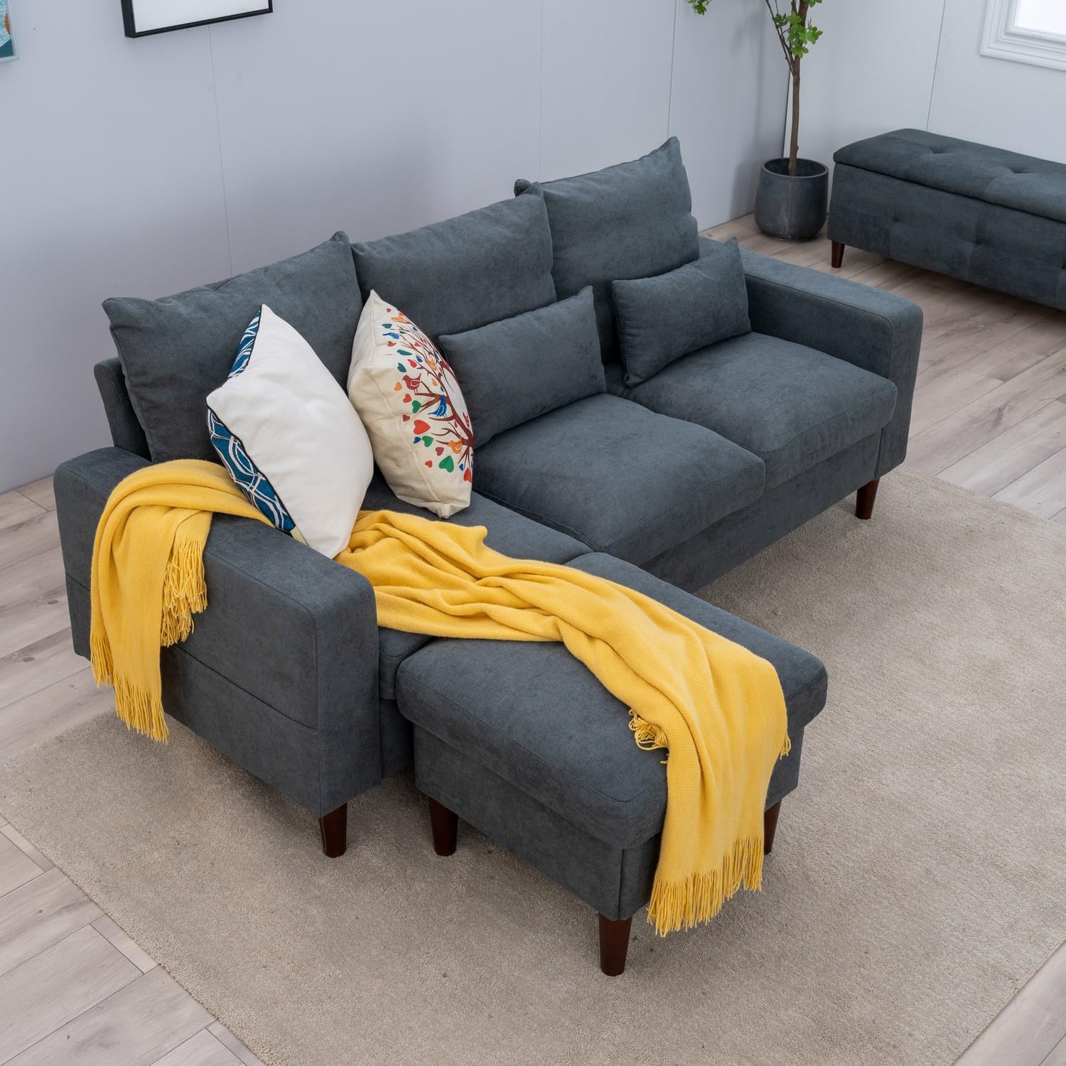 Modern Linen Fabric L-Shaped Sectional Sofa - 3-Seat Comfortable Couch for Living Room, Apartment & Small Spaces - Perfect for Lounging, Entertaining & Relaxing at Home