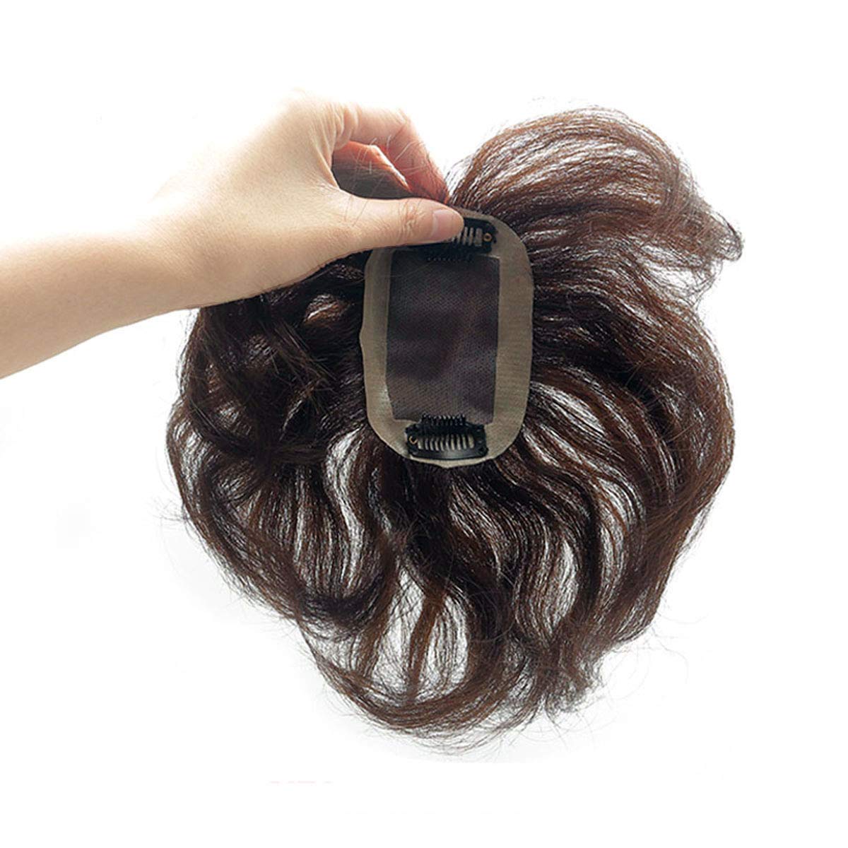 7x10cm Human Hair Topper Closure - All Handtied Mono Base Short Natural Curly Clip-in Hairpiece for Women with Thinning Hair | 10