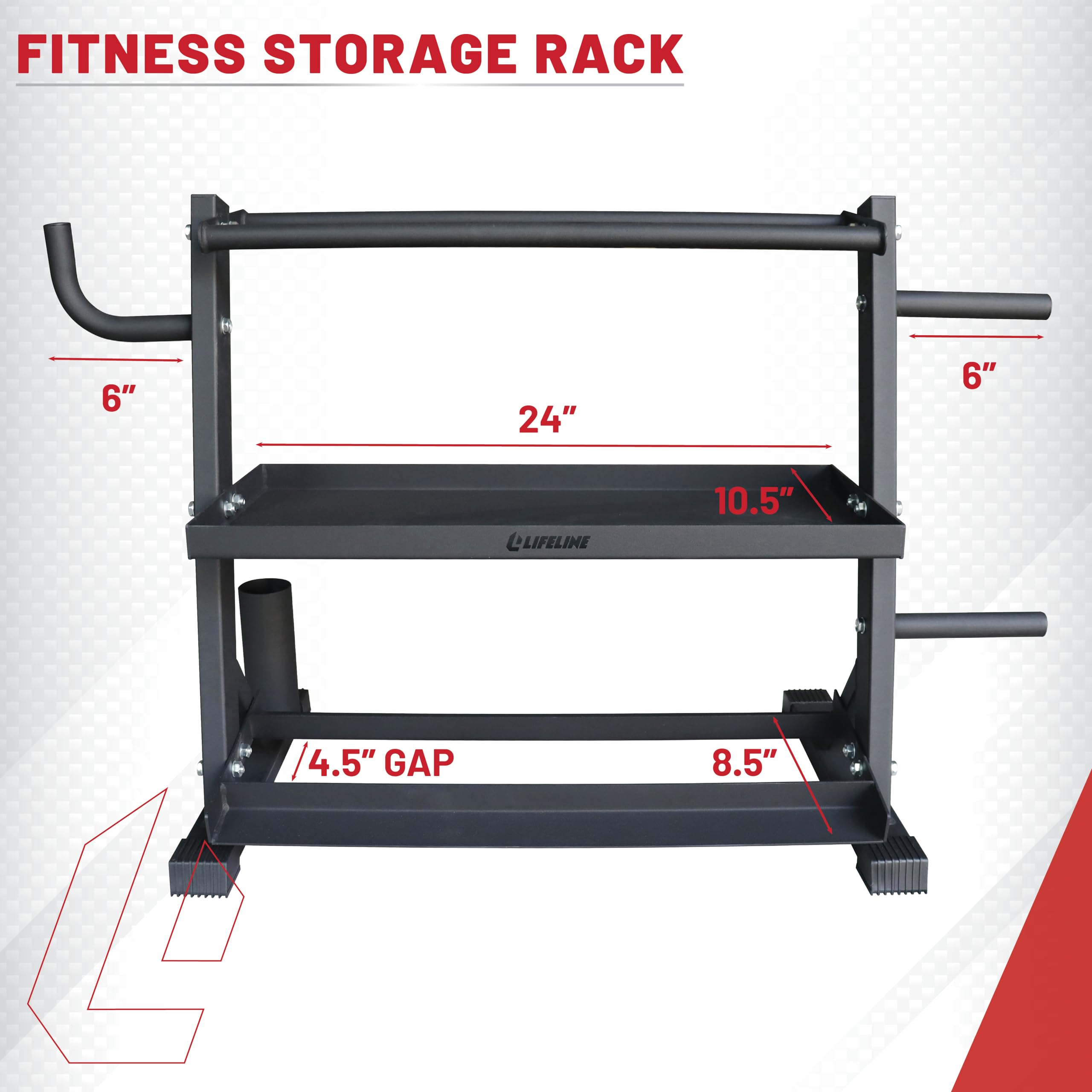 Lifeline Fitness 3-Tier Dumbbell & Kettlebell Storage Rack with Rope Hook - Heavy Duty 440LB Capacity Home Gym Equipment Organizer - Perfect for Garage, Basement & Home Workout Spaces