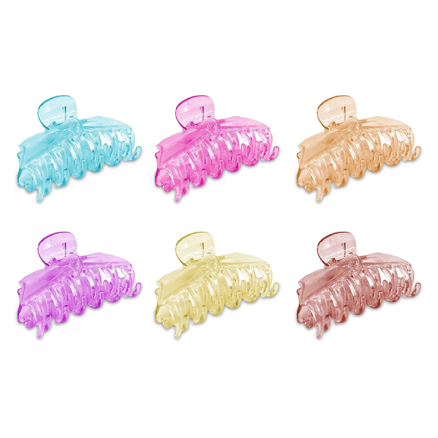 Adhvik 6-Pack Crystal Glossy Hair Claw Clips for Women - Stylish Solid Color Hair Clips for Everyday Use, Party, Work & Travel - Multicolor Hair Accessories