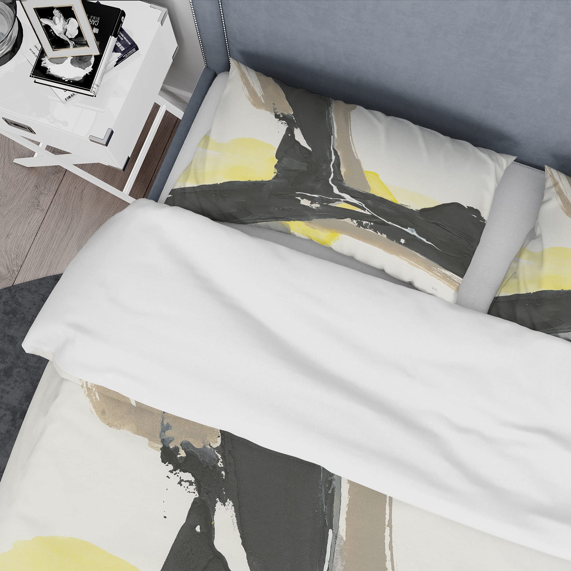 DesignQ Glam Black and Yellow Modern Contemporary Duvet Cover Set - Twin Size 3-Piece Abstract Bedding | All Season Luxury Bed Sheets for Teens, Adults & Guest Rooms