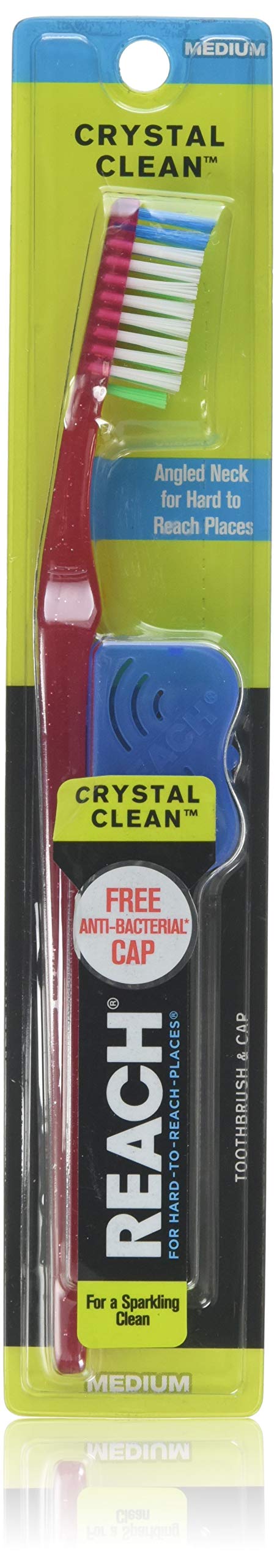 Reach Crystal Clean Medium Bristle Toothbrush for Adults - 6 Pack (Colors May Vary) | Gentle Dental Care for Daily Oral Hygiene & Travel Essentials