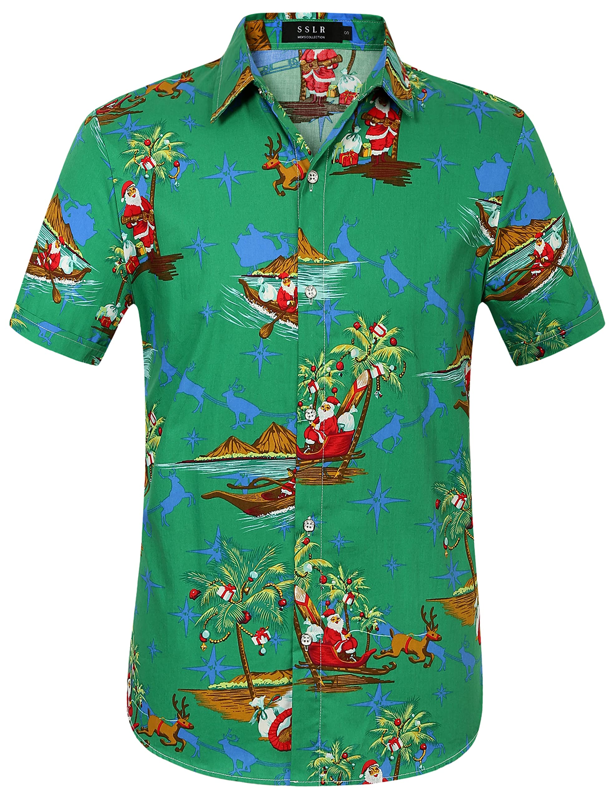 Men's Hawaiian Shirt - SSLR Casual Short Sleeve Button Down Shirt for Summer Beach Vacation, Luau Party & Tropical Outfit