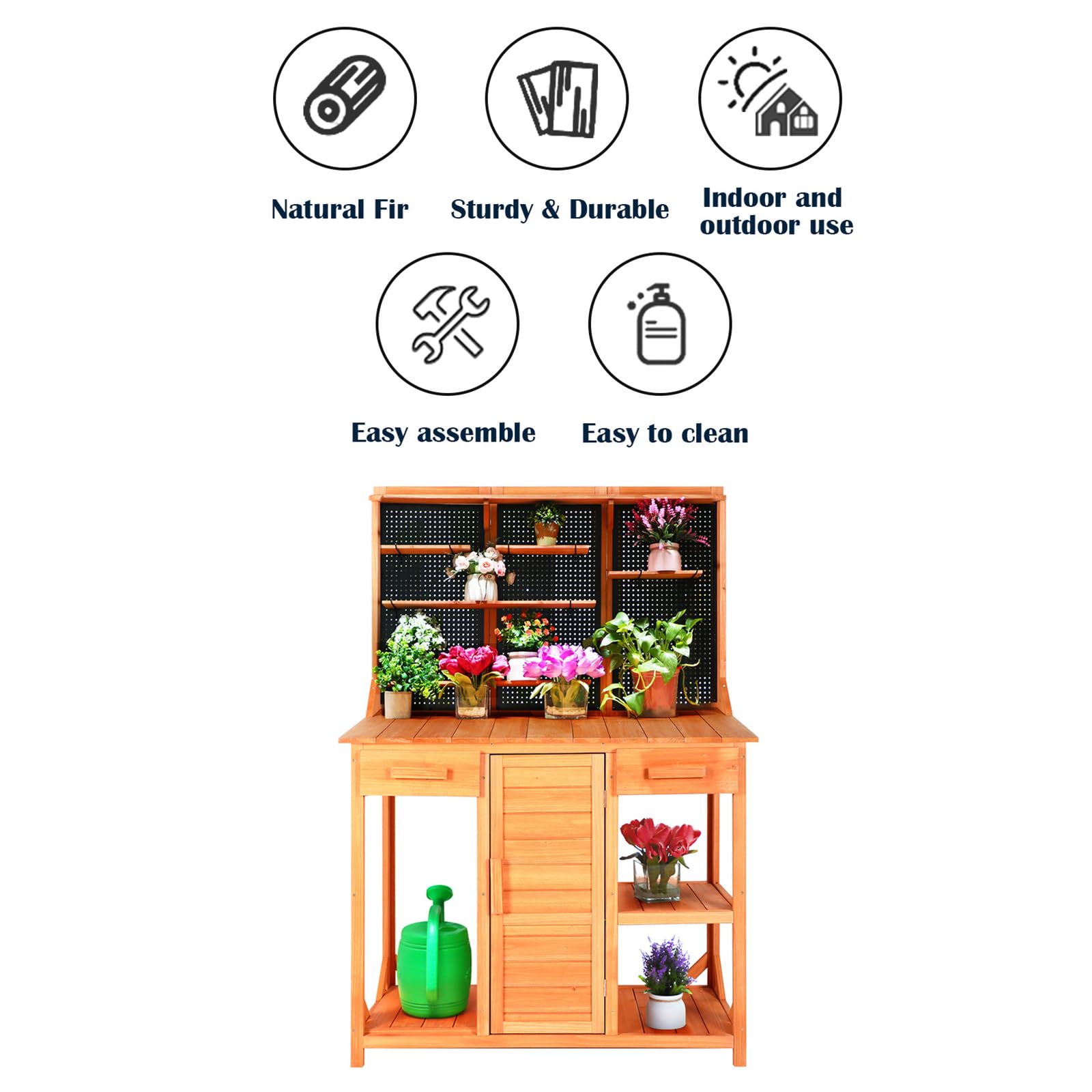 **Outdoor Potting Bench with Storage - 45x49x14 Inch Wooden Garden Work Table with Adjustable Shelf, Drawer & Hooks - Perfect for Backyard, Patio & Gardening Projects**    *Optimized for Google SEO with clear product features, dimensions, and usage scenarios.*
