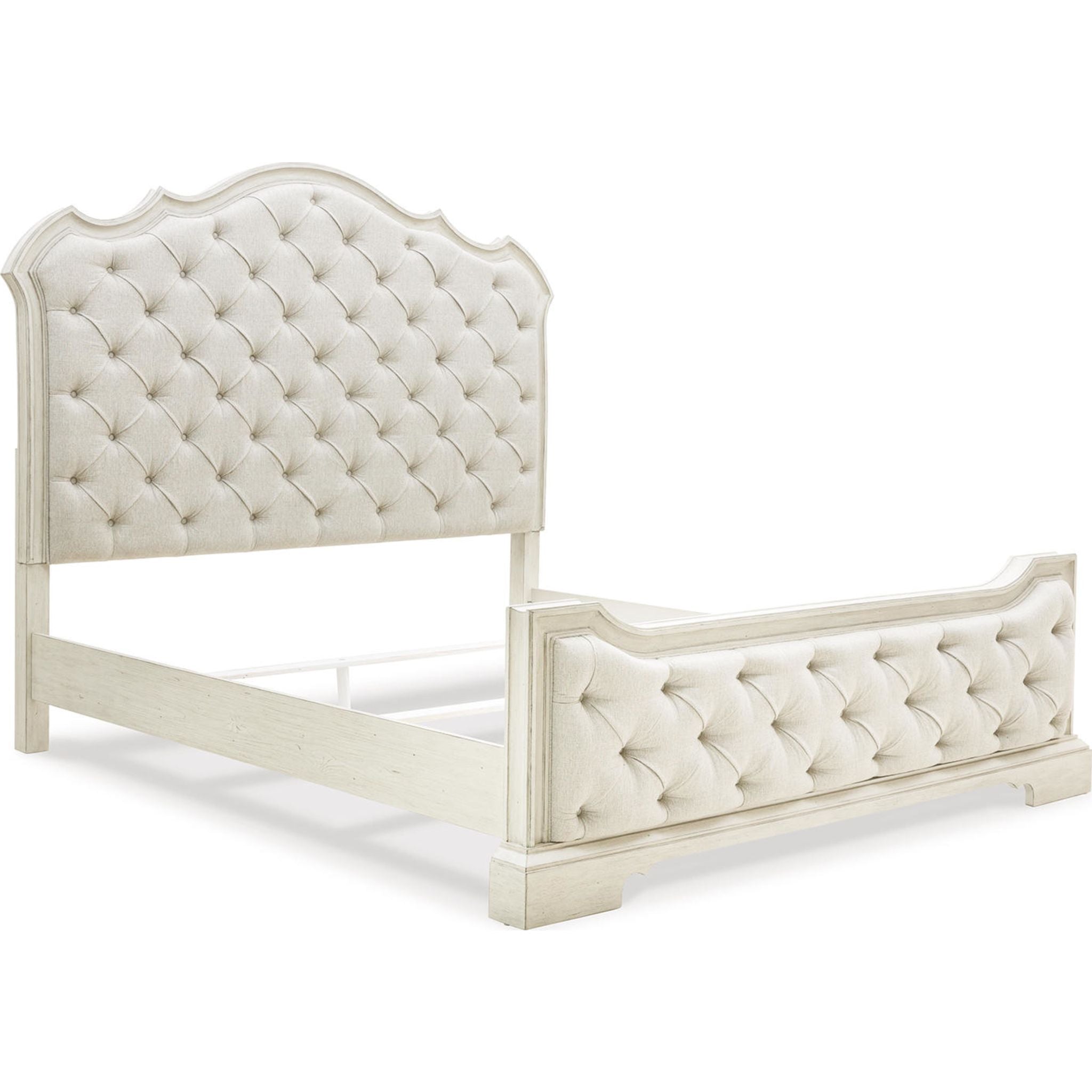 Arlendyne Upholstered Queen Bed Frame with Button Tufted Headboard - Antique White Finish for Luxurious Bedroom Decor | Perfect for Master Bedrooms, Guest Rooms & Modern Apartments
