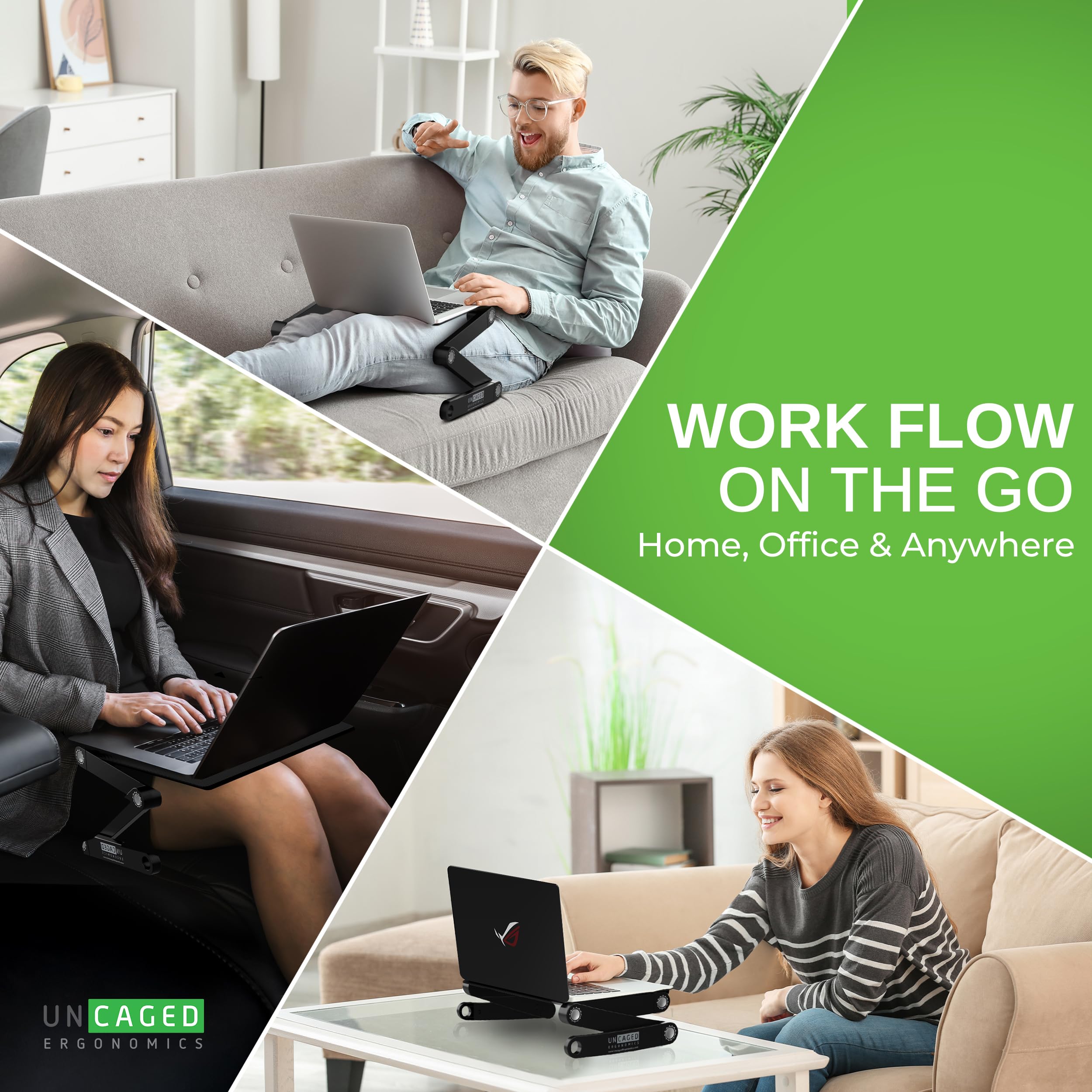 WorkEZ BEST Adjustable Laptop Stand for Desk - Portable, Foldable & Height-Adjustable Computer Riser with Cooling Function (Black) - Perfect for Home Office, Gaming & Workspace Ergonomics