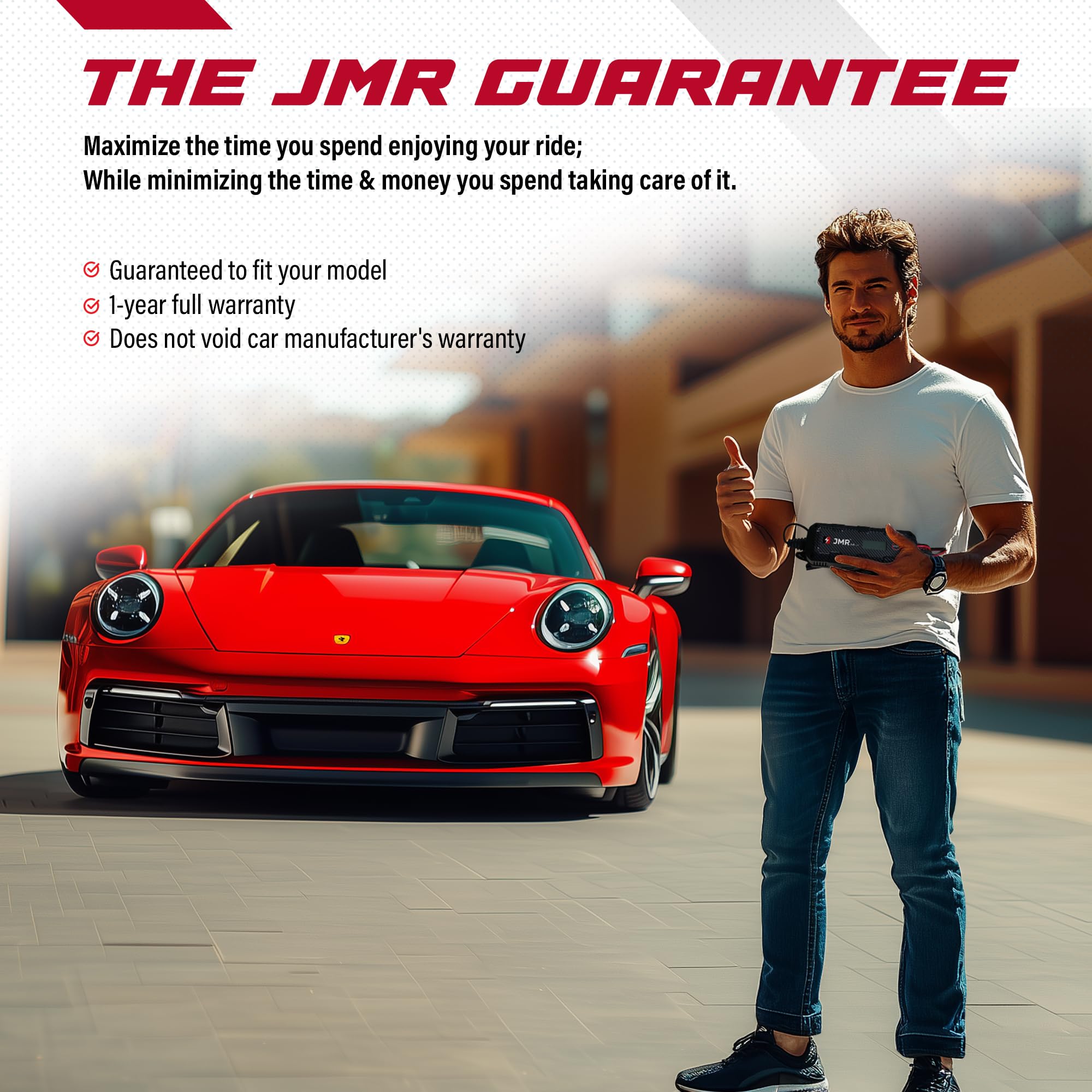 JMR Smart Battery Charger & Maintainer for Porsche 911, Panamera, Cayenne, Macan, Cayman 718, Boxster - 12V Lithium & Lead Acid Trickle Charger with Auto Mode - Perfect for Winter Storage & Long-Term Vehicle Maintenance