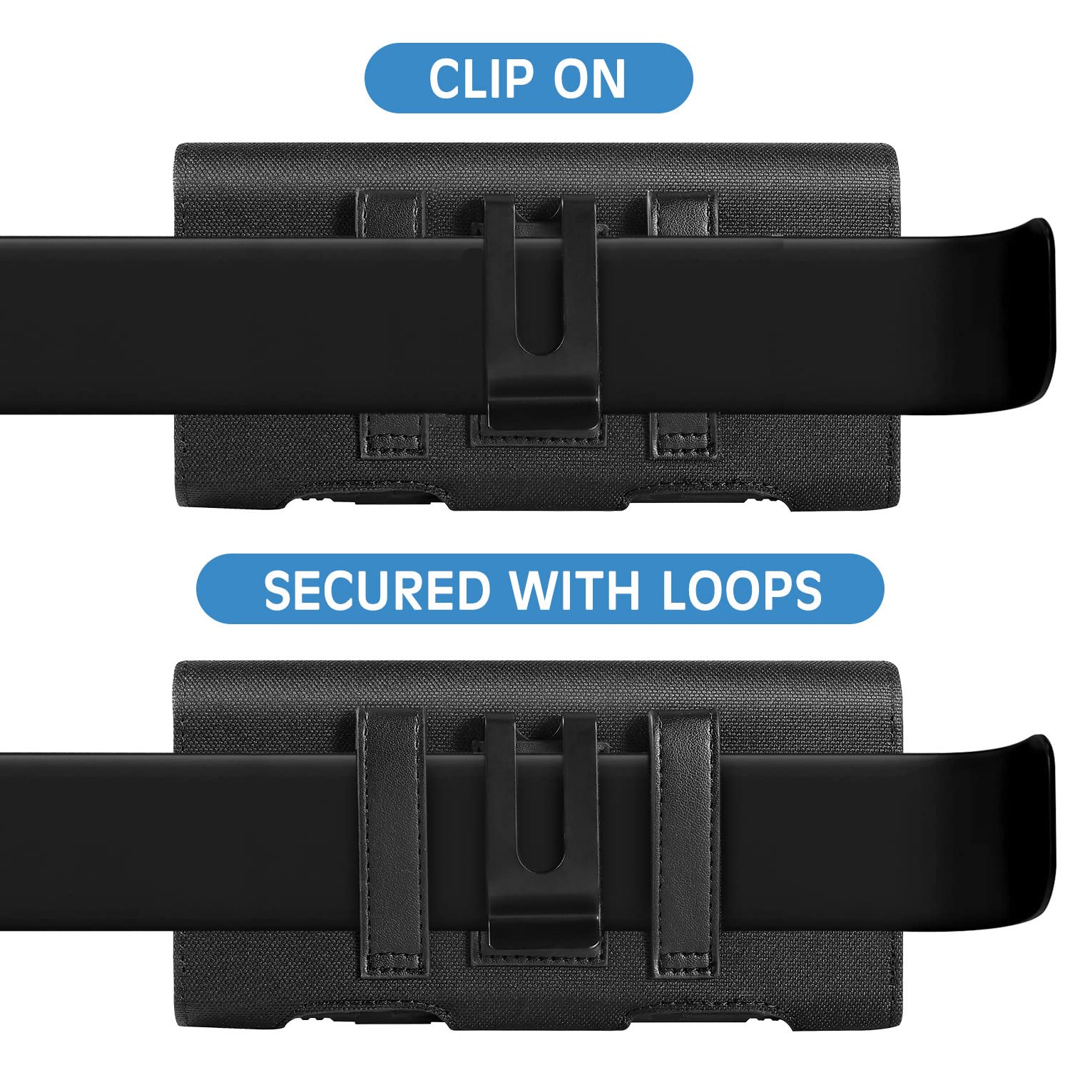 Mopaclle Nylon Phone Holster Belt Pouch for iPhone 15 Pro Max/14 Pro Max/13 Pro Max/12 Pro Max/11 Pro Max/8 Plus/7 Plus/6s Plus - Slim Fit Case Compatible, Black (Large) - Perfect for Running, Hiking, Workouts & Outdoor Activities