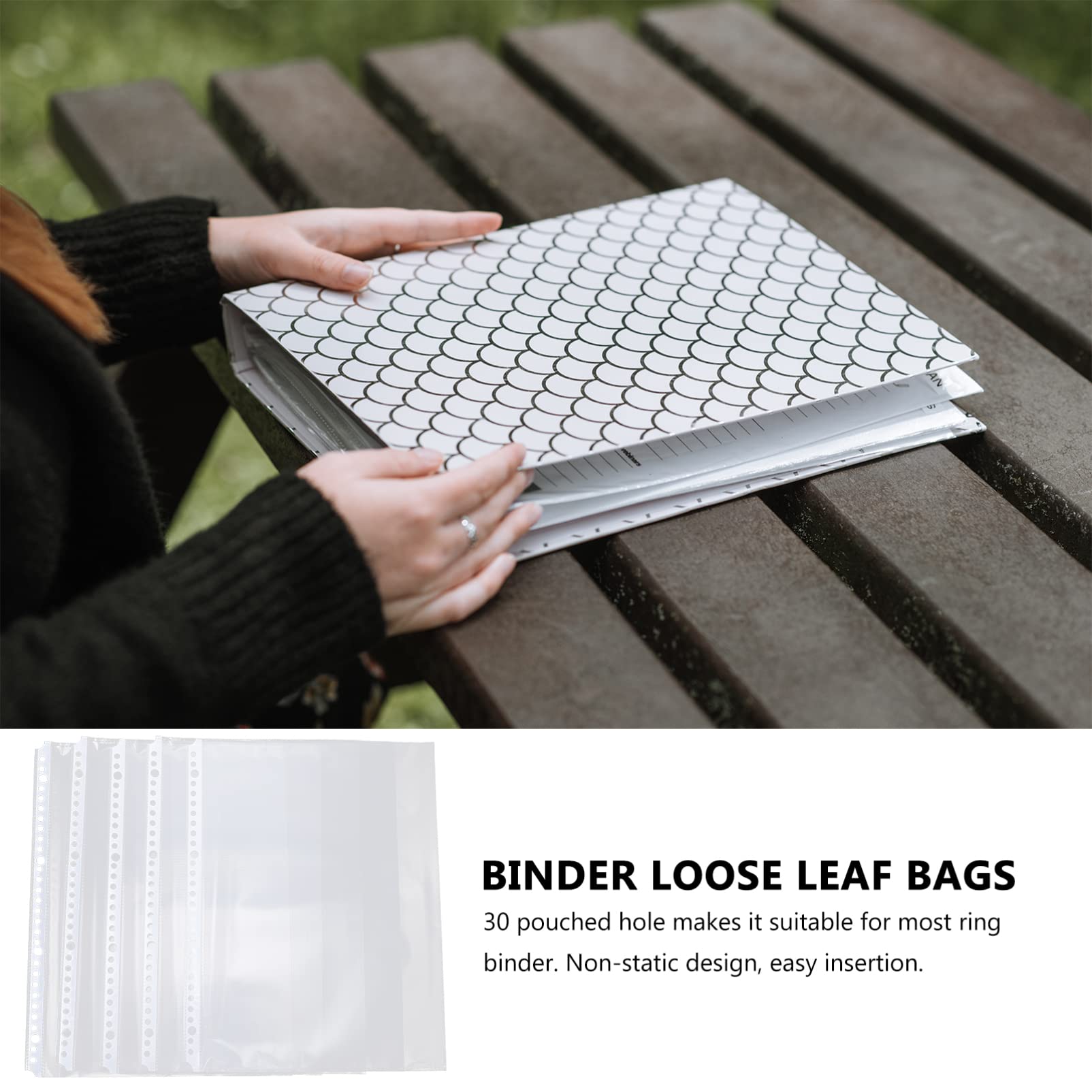 EXCEART 100Pcs Clear Plastic A4 Binder Pockets with Zipper - Loose Leaf File Pouches for Home & Office Document Organization - Perfect for School, Office Supplies, and Filing Cabinets