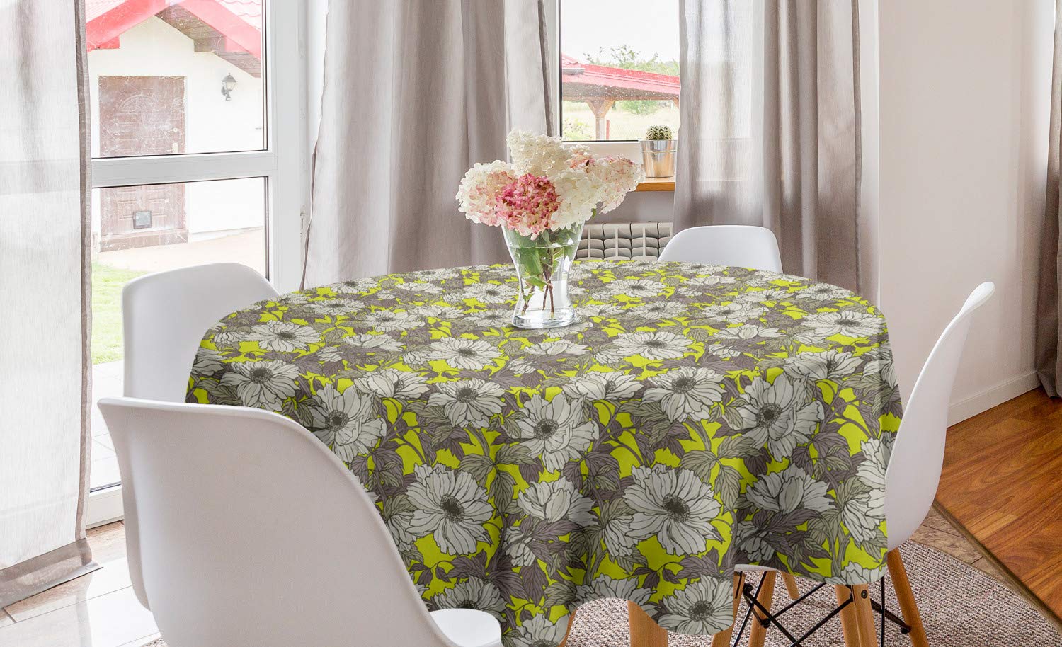 Ambesonne Floral Round Tablecloth 60