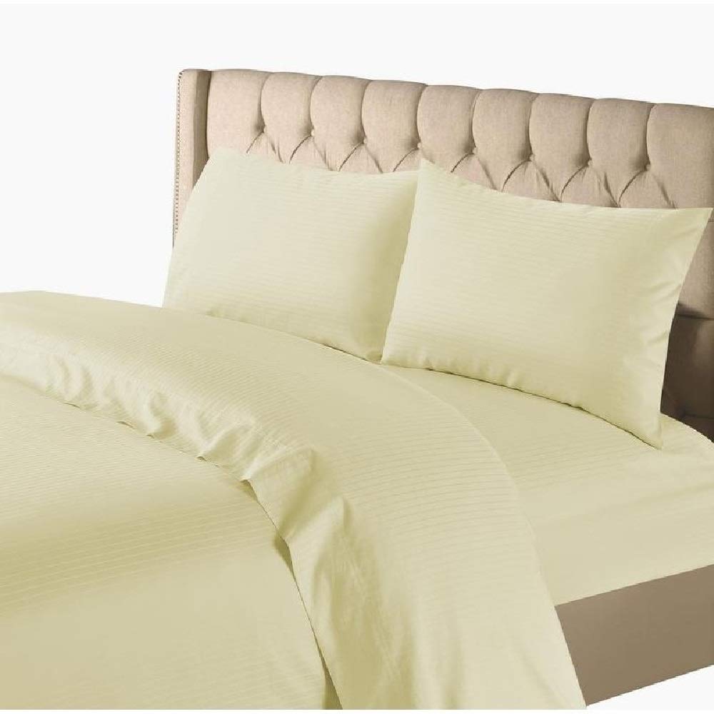 4-Piece Modern Ivory Queen Bed Sheet Set - Luxury Hotel Stripe Design, Soft 100% Cotton, Breathable & Cool - Perfect for Master Bedroom, Guest Room, or Vacation Home Decor