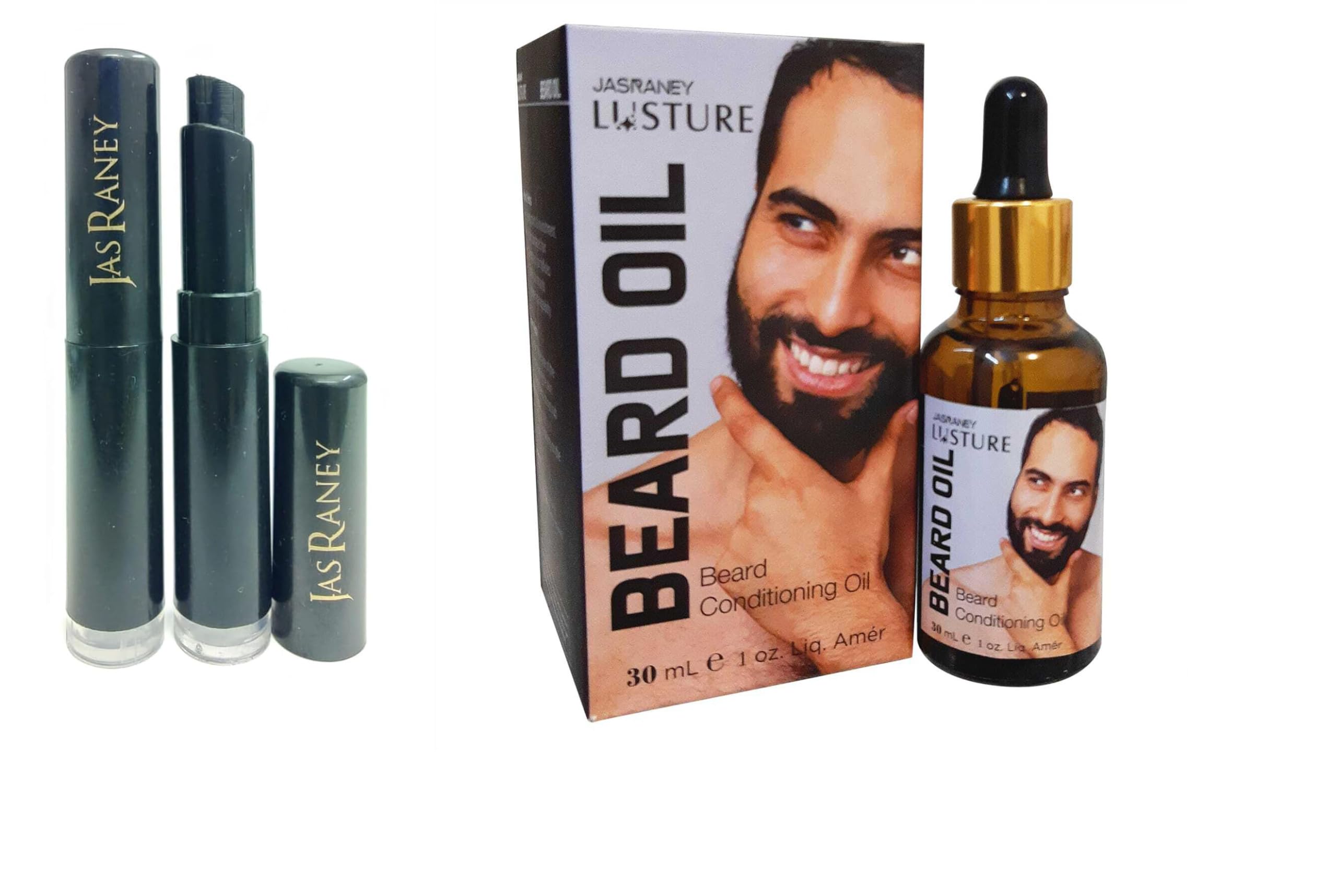 Jas Raney Beard Growth Kit - Combo Pack with Beard & Mustache Wax Stick (Black) & 30ml Natural Beard Oil for Thicker Growth - Perfect for Men's Grooming, Styling & Daily Care