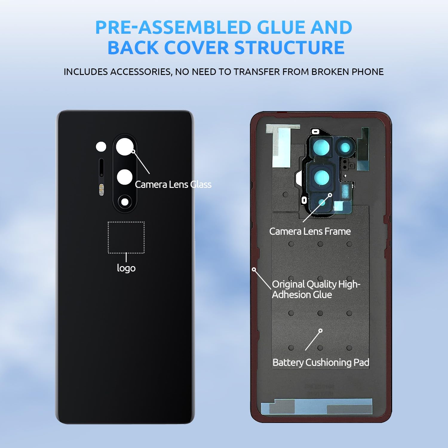 Original OnePlus 8 Pro Back Glass Replacement - Genuine Rear Housing with Camera Lens & Repair Tools Kit (Green) - DIY Smartphone Repair Solution for Cracked/Damaged Back Cover