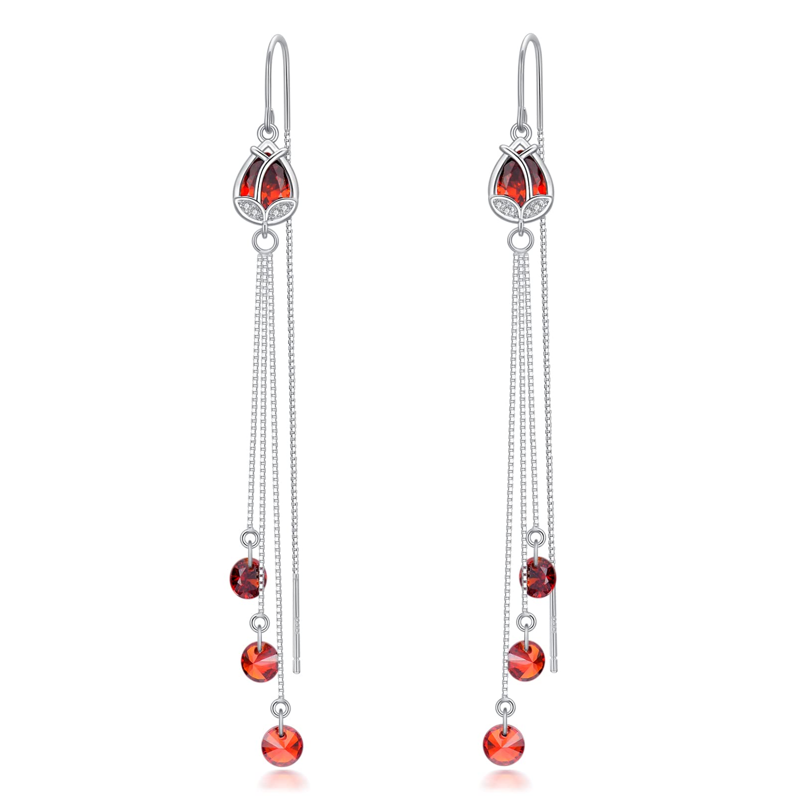 Sterling Silver Threader Earrings with Cubic Zirconia - Flower, Star, Heart & Butterfly Charms | Elegant Dangle Drop Earrings for Women & Girls | Perfect for Parties, Weddings & Everyday Wear