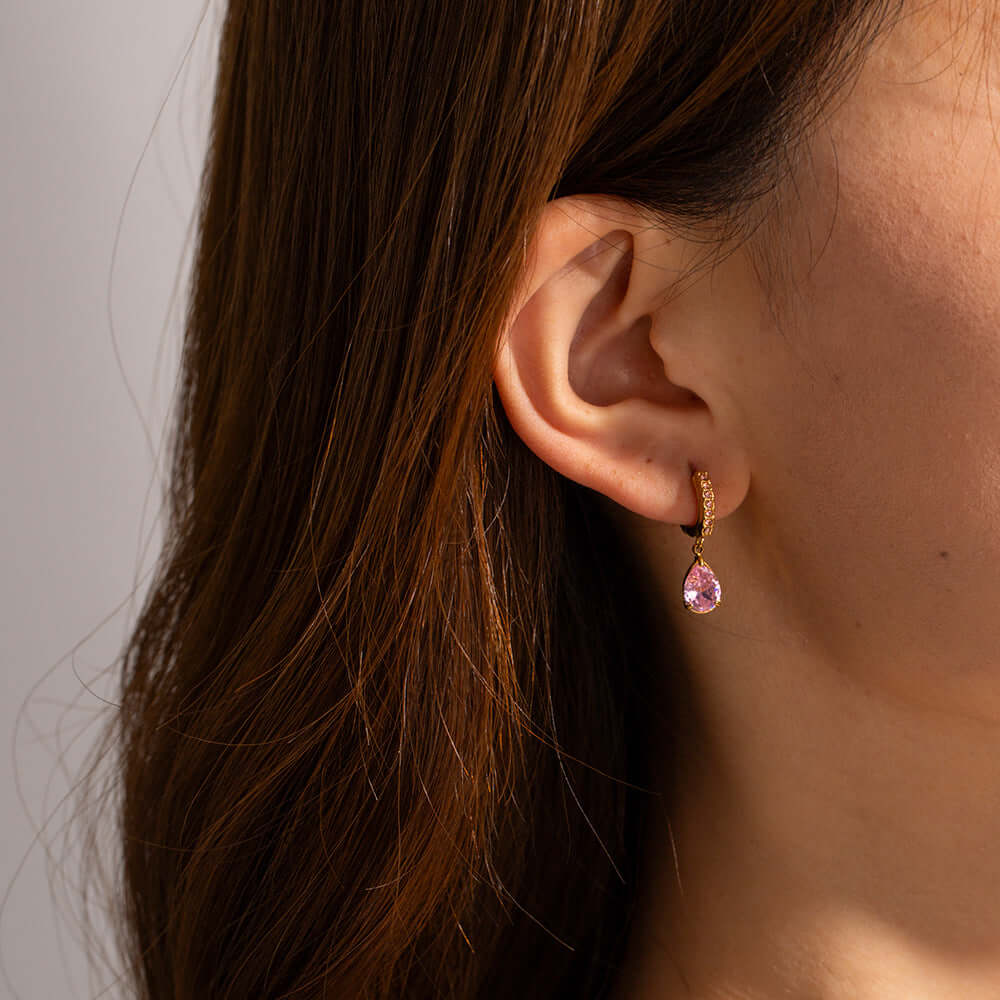 18K Gold Plated Titanium Teardrop CZ Earrings for Women - Hypoallergenic Cubic Zirconia Stud Earrings | Perfect for Weddings, Parties & Daily Wear | JDR008