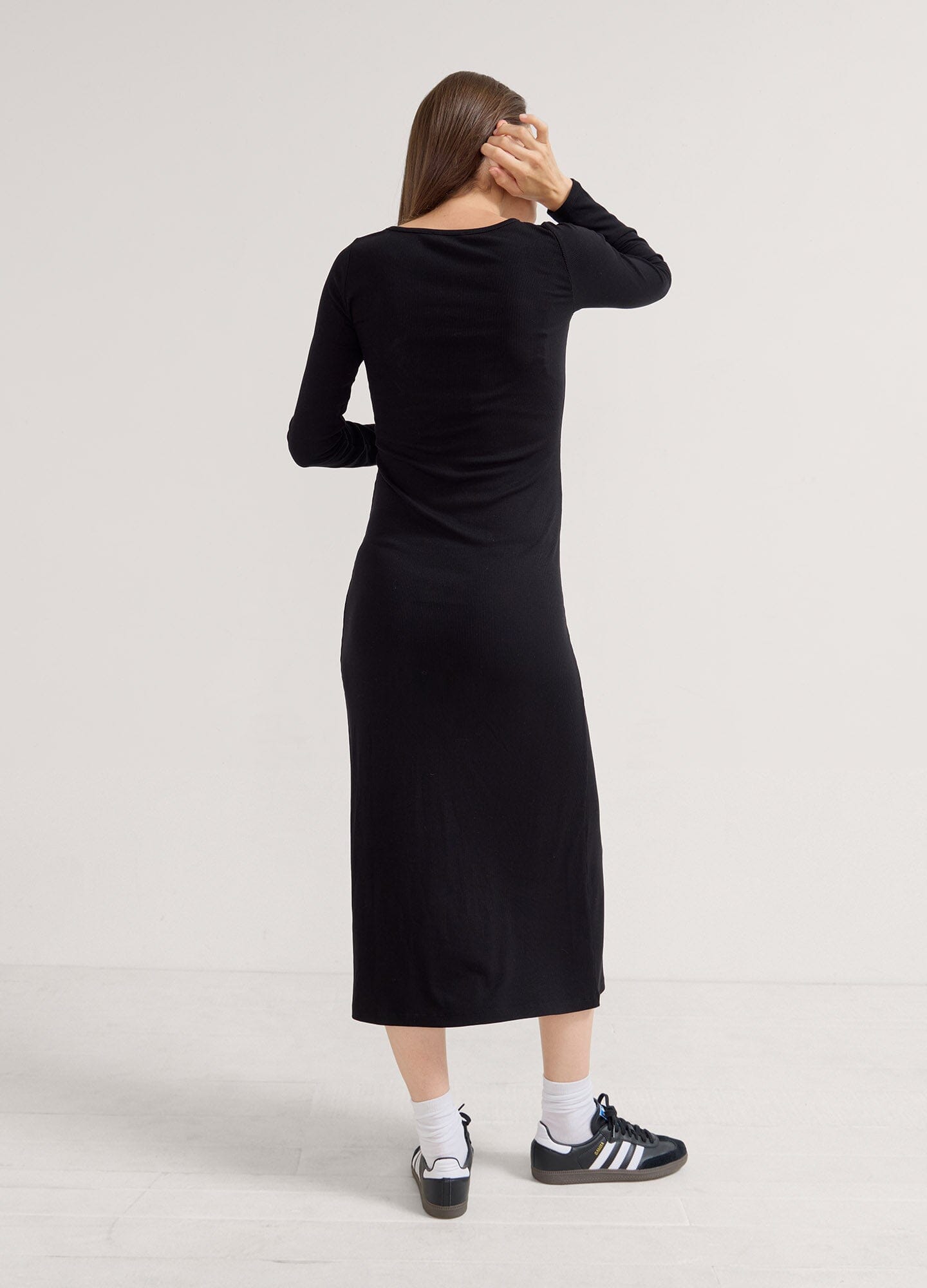 Long Sleeve Ribbed Knit Dress for Women - Stretchy Comfortable Bodycon Midi Dress - Perfect for Work, Date Night & Fall Layering
