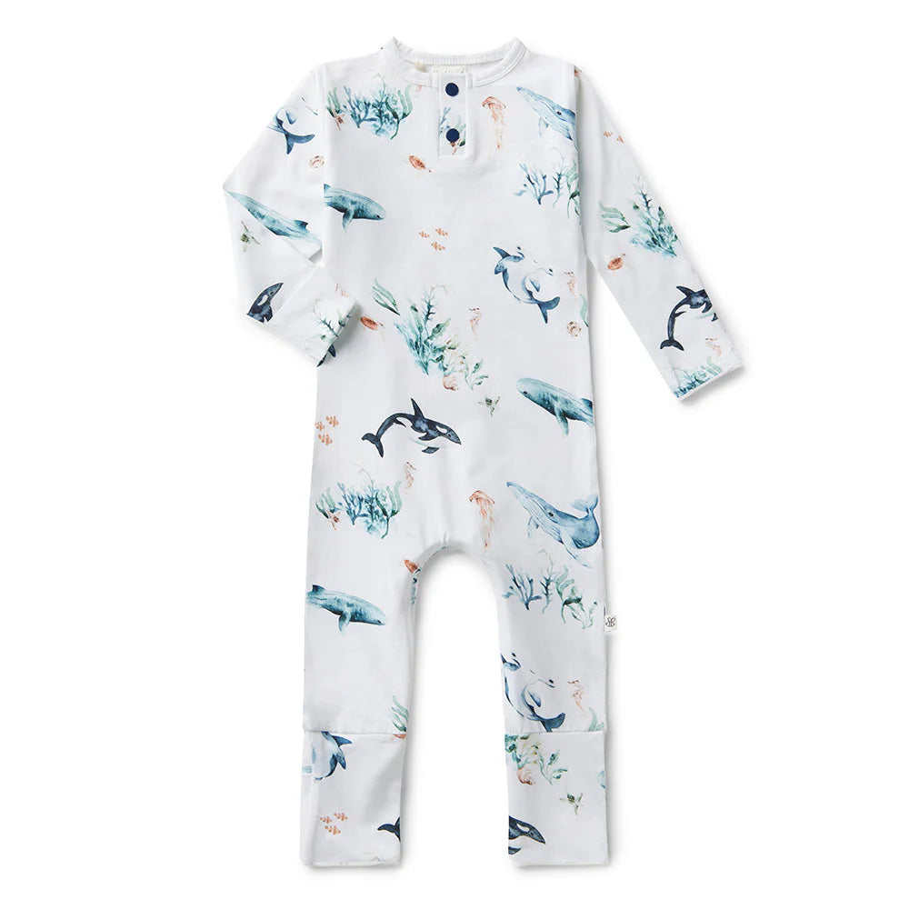Organic Baby Growsuit - Snuggle Hunny Soft Cotton One-Piece Outfit for Newborns & Infants (Ocean Blue) - Perfect for Playtime, Naptime & Photo Shoots
