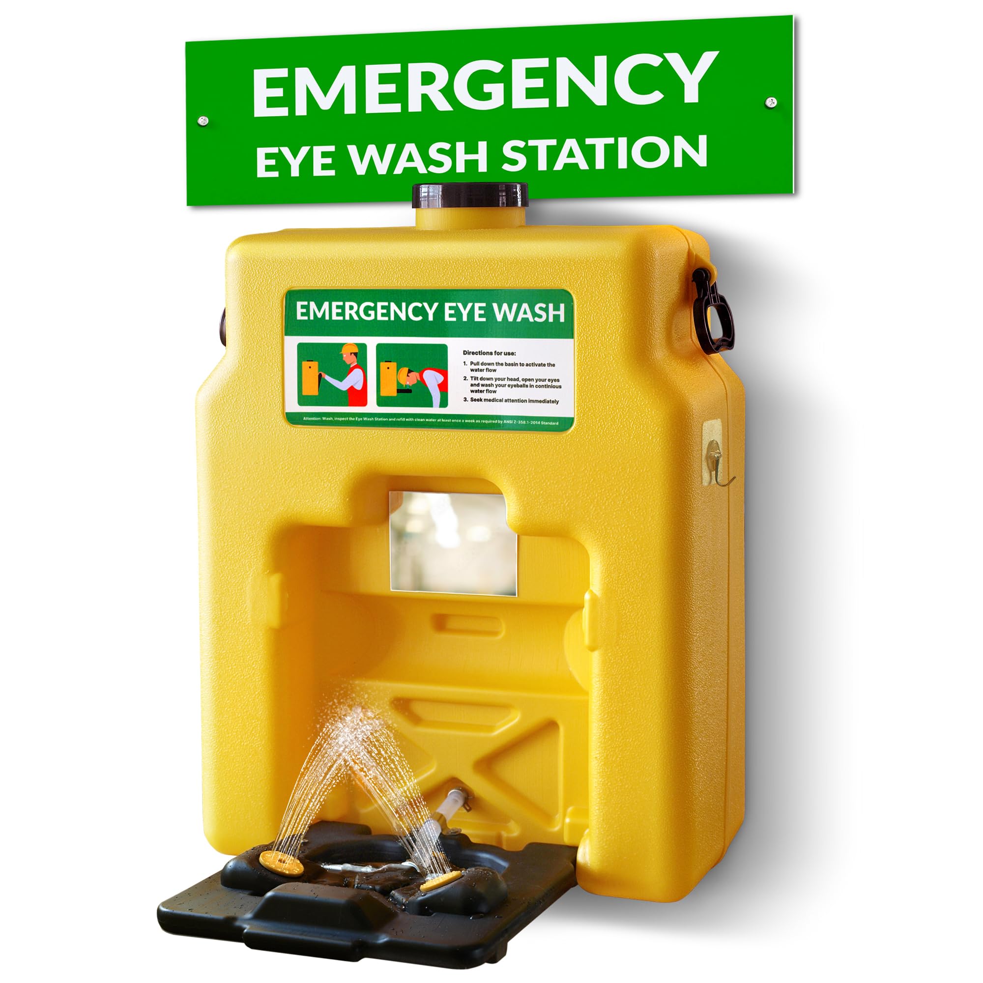 15 Gallon Portable Emergency Eye Wash Station - OSHA & ANSI Certified, Wall Mount Eyewash with Mirror & Dual Spray - First Aid Safety Equipment for Labs, Factories, and Workplaces