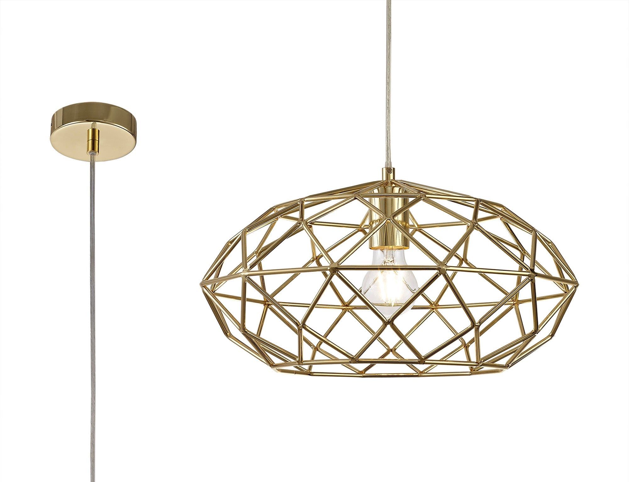 Bistreao Elliptical Sphere Pendant Light - E27 Socket, Polished Brass Finish - Perfect for Dining Room, Bedroom, or Living Room Lighting