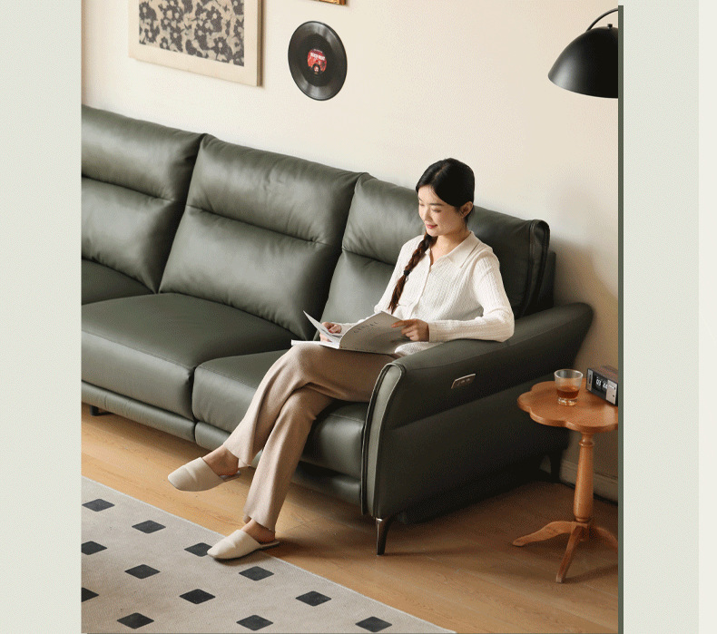 Premium Electric Recliner Sofa with Genuine Cowhide Leather - Adjustable, Multi-Functional, Comfortable for Living Room, Home Theater, and Office Use
