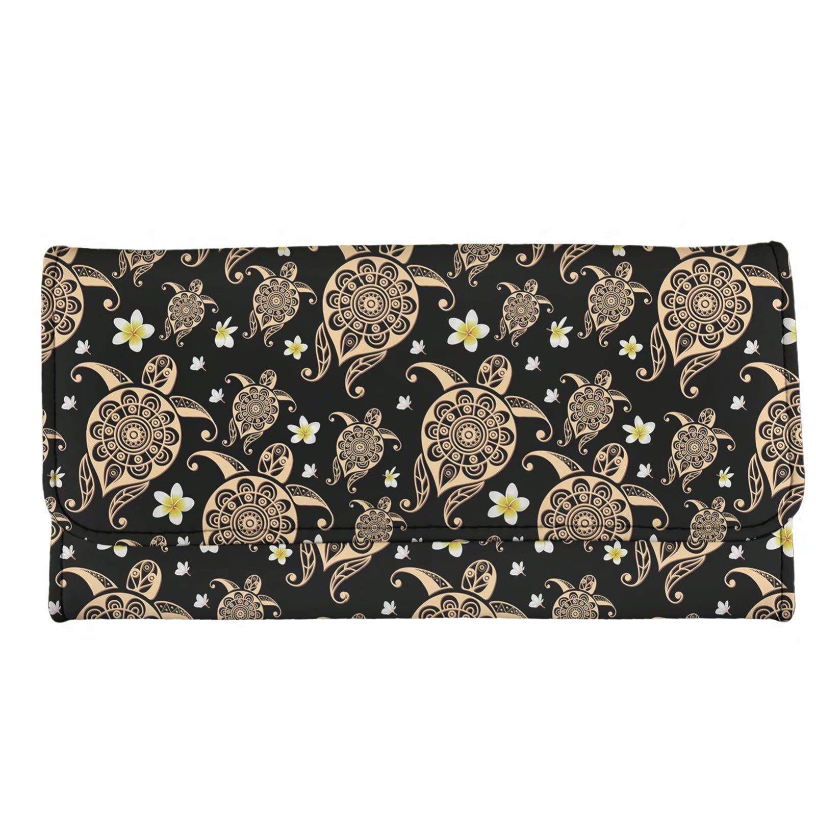 Vintage Turtle Print PU Leather Tri-Fold Wallet for Men & Women - Slim Money Clip Card Holder with Coin Bag & Zipper - Luxury Long Wallet for Cash, Cards & Coins | Perfect for Travel, Business & Everyday Use (Black)