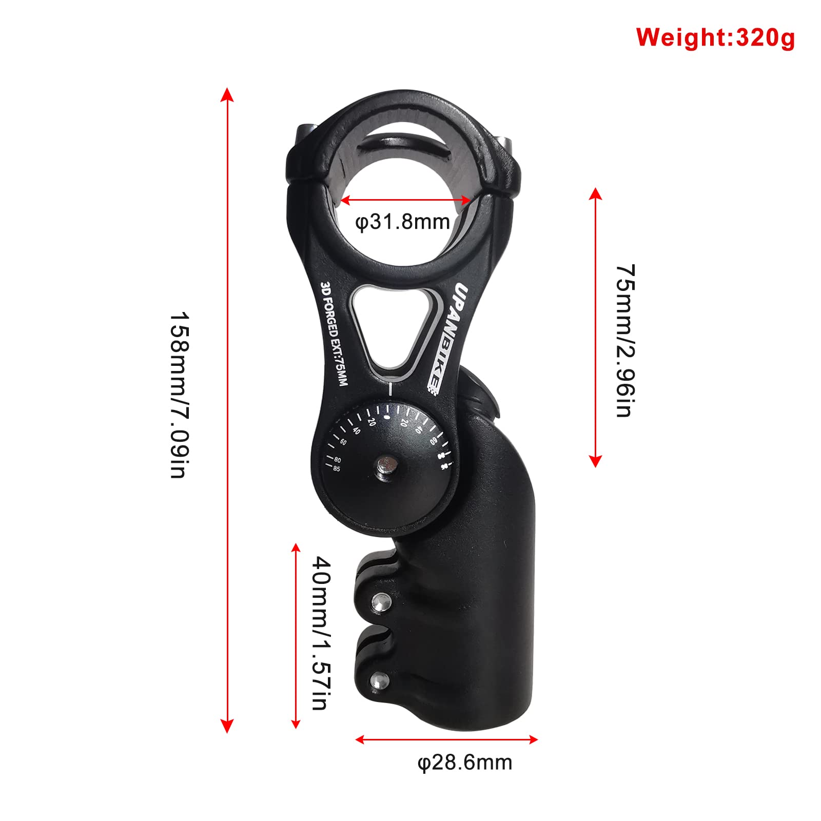 UPANBIKE Adjustable Bike Stem 31.8mm - 75mm/95mm/130mm Aluminum Alloy Handlebar Riser Extender for MTB, Road Bike, BMX - 130 Degree Angle for Comfortable Riding on Mountain Trails & Urban Commutes