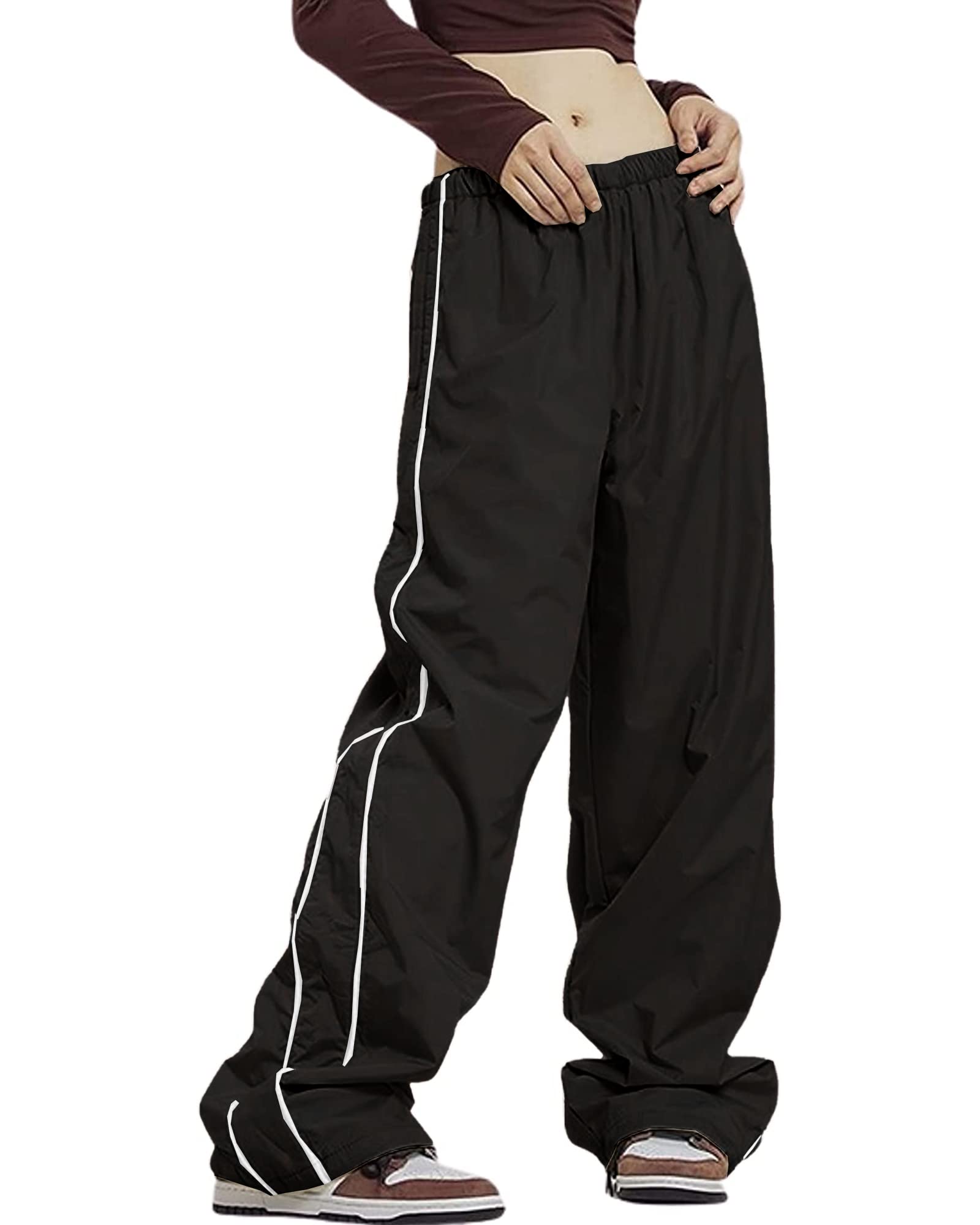 Women's Y2K Baggy Track Pants - Elastic Waist Wide Leg Parachute Jogger Sweatpants for Casual Wear, Street Style & Lounge Outfits