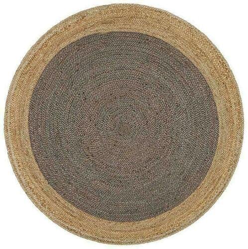 Handmade Natural Jute Round Area Rug - 3x3 Feet Farmhouse Braided Carpet for Living Room, Bedroom, Kitchen | Indoor/Outdoor Use | Soft Grey Boho Decor for Cozy Home & Patio