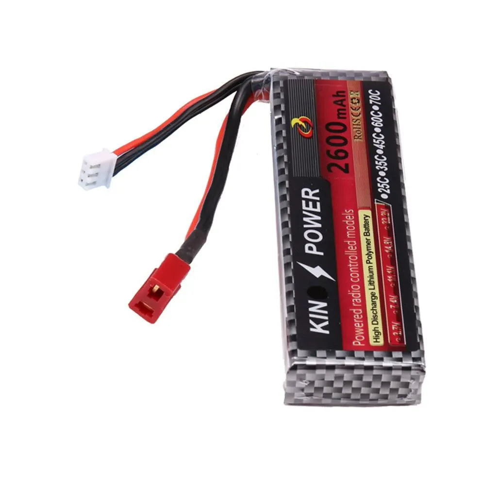 Upgrade 7.4V 2600mAh LiPo Battery with T Plug for WLtoys 144001 124019 104001 124016 124017 1/14 Scale RC Cars - Perfect for Off-Road Racing & Drift Performance
