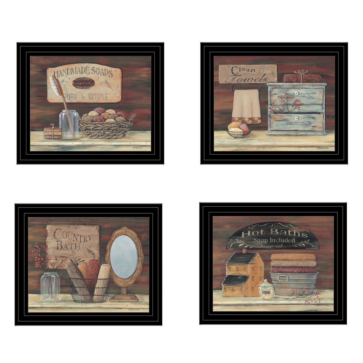 Pam Britton Black Frame Bathroom Wall Art Set - 4 Piece Vignette Collection for Bathroom Decor | Perfect for Home, Spa & Guest Room Decorations
