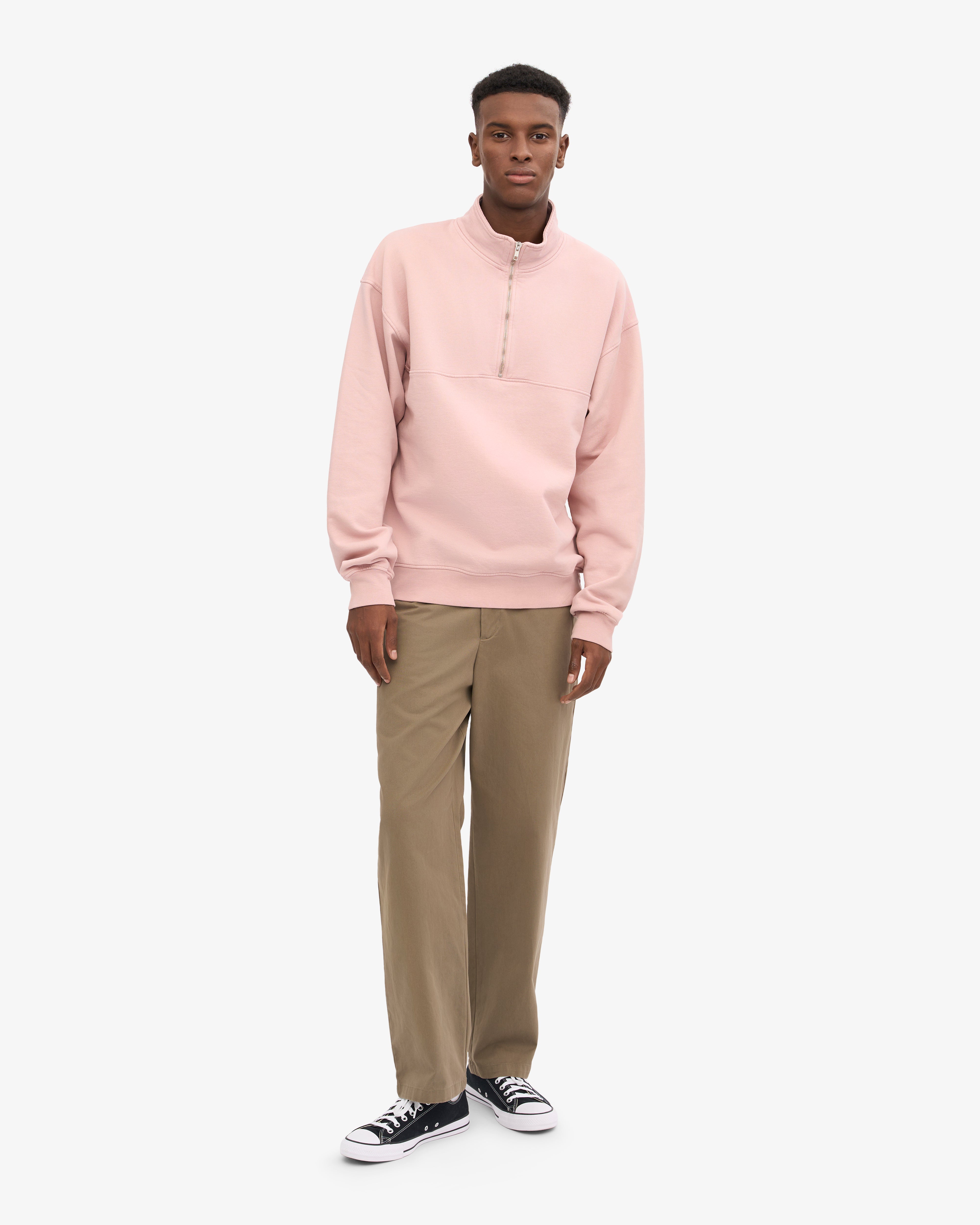 Organic Quarter Zip Sweatshirt for Women - Soft Faded Pink Pullover for Casual Wear & Outdoor Activities