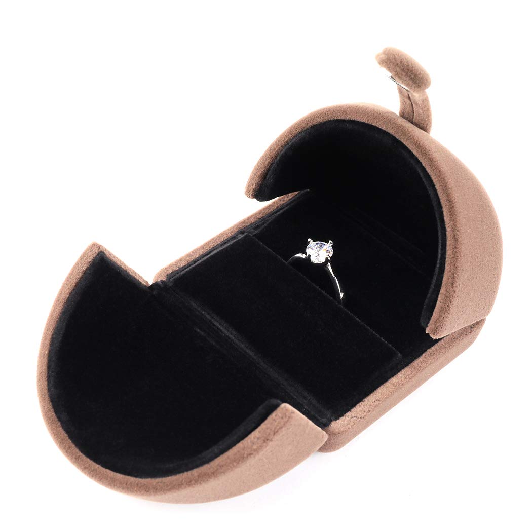 iSuperb Brown Velvet Ring Box - Premium Engagement Jewelry Gift Box for Wedding Proposals, Christmas & Anniversary Gifts - Perfect for Romantic Moments & Special Occasions