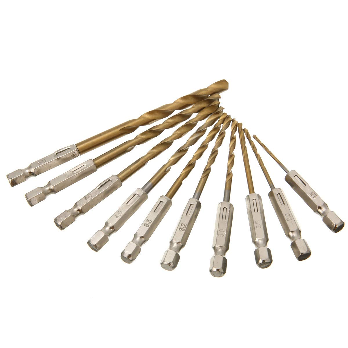 10-Piece HSS Titanium Coated Twist Drill Bit Set - Hex Shank for Cordless Screwdrivers - Perfect for Wood, Metal & Plastic DIY Projects