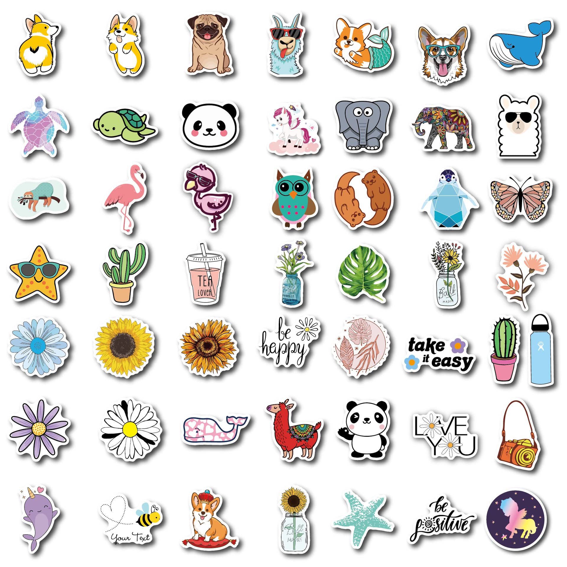 100 Pcs Waterproof Vinyl Stickers - Cute Animal, Floral & Nature Designs - Perfect for Laptop, Phone, Luggage Decoration - Great for Party Favors, Goodie Bags & DIY Crafts - Positive Vibe Motivational Stickers for Kids & Adults