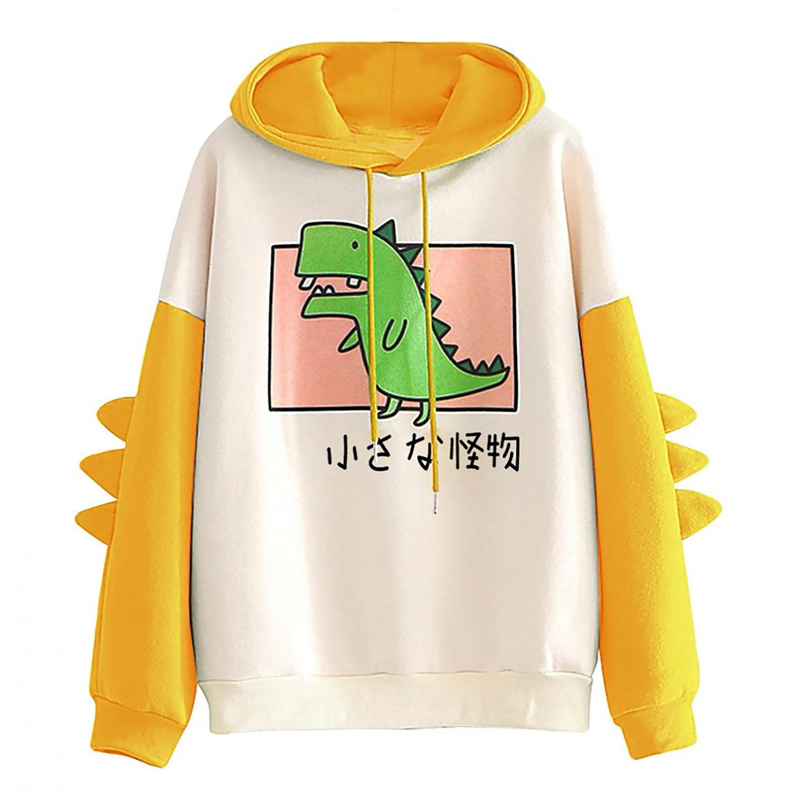 Cute Dinosaur Hoodie for Women - Long Sleeve Patchwork Pullover Sweatshirt with Kawaii Cartoon Design | Perfect for Teen Girls, Casual Wear, Street Fashion & Loungewear