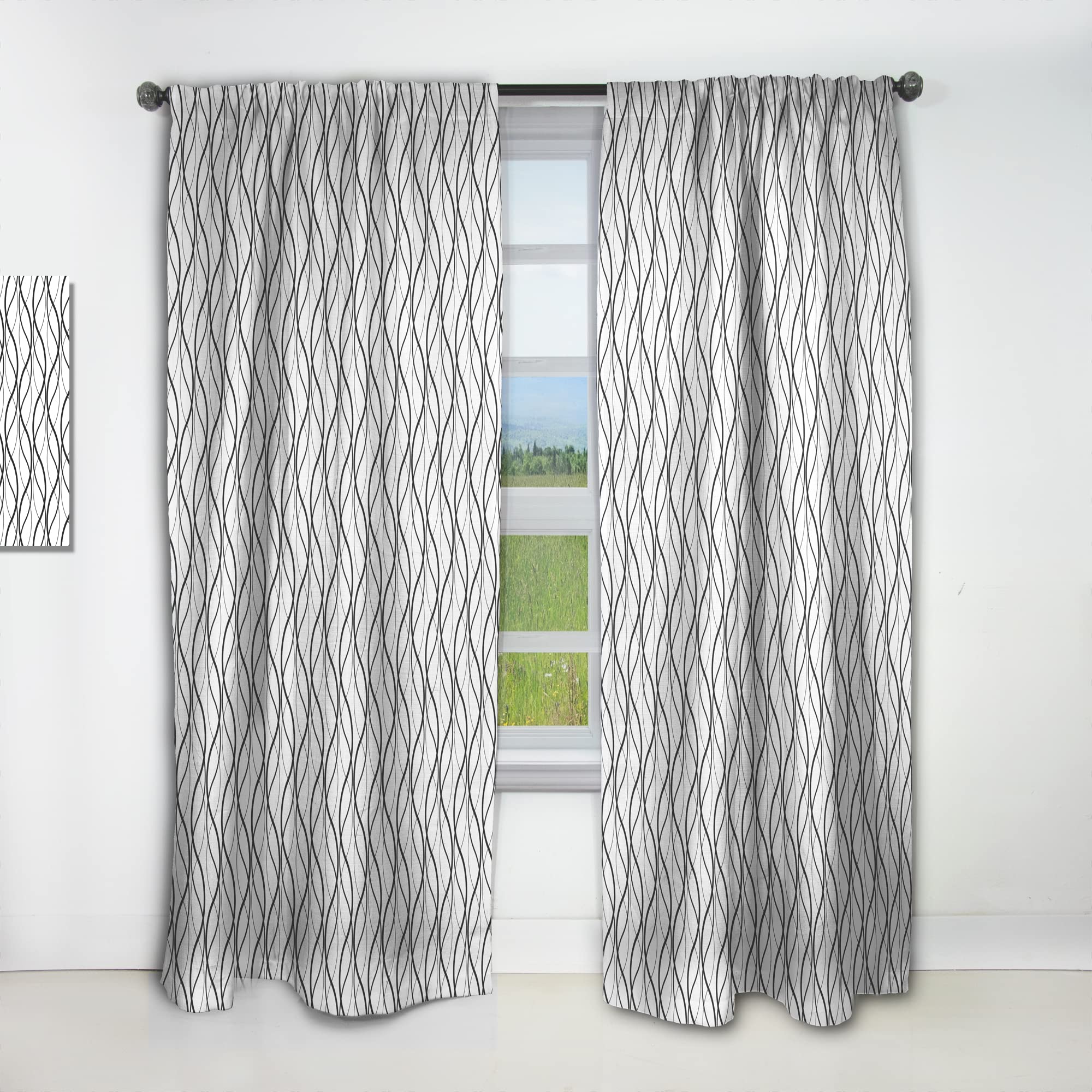 Retro Geometric Abstract Minimalist Curtains - Thermal Insulated Single Panel (52x95 inches) for Bedroom & Living Room - Modern Window Drapes for Home Decor & Light Blocking