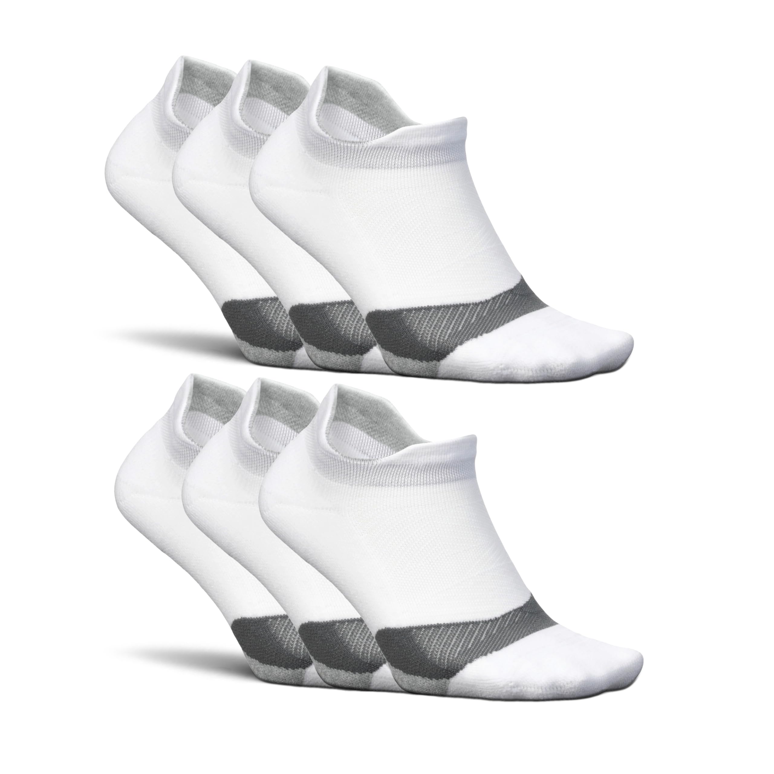 Feetures Elite Light Cushion No Show Tab Ankle Socks - Breathable Athletic Socks with Targeted Compression for Running, Gym & Sports - White (6 Pairs) - Perfect for Workouts, Hiking & Everyday Comfort