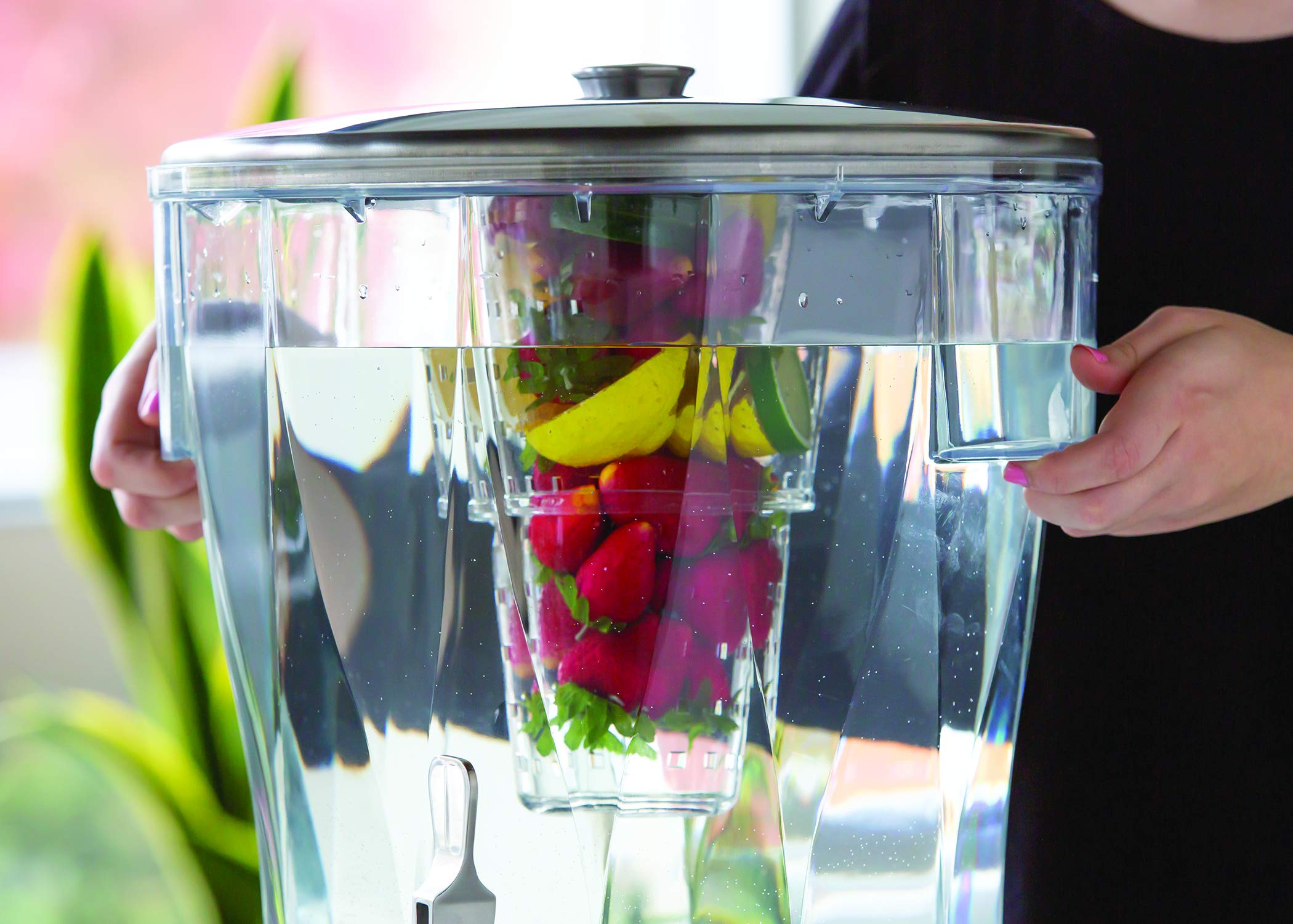Stainless Steel 5 Gallon Beverage Dispenser with Hands-Free Spigot & Infuser Tube - Round Design for Parties, Events, and Outdoor Gatherings - Silver (Service Ideas CBDRT5SSHF)