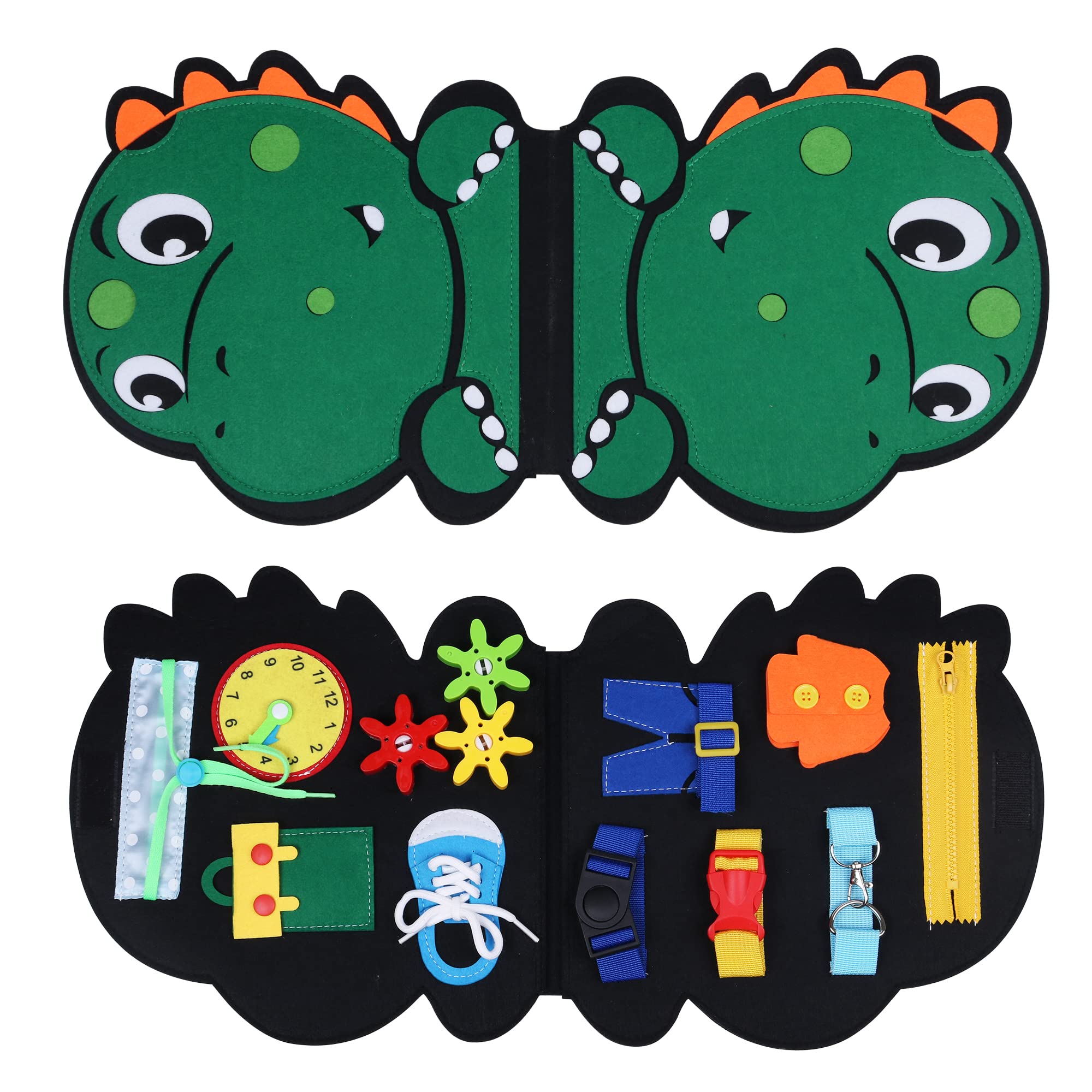 Montessori Busy Board for Toddlers - Dinosaur Sensory Activity Toy, Educational Travel Quiet Book for Preschool Kids, Develop Motor Skills - Perfect for Boys & Girls (Dinosaur Theme) - Ideal for Airplane Travel, Road Trips & Quiet Playtime